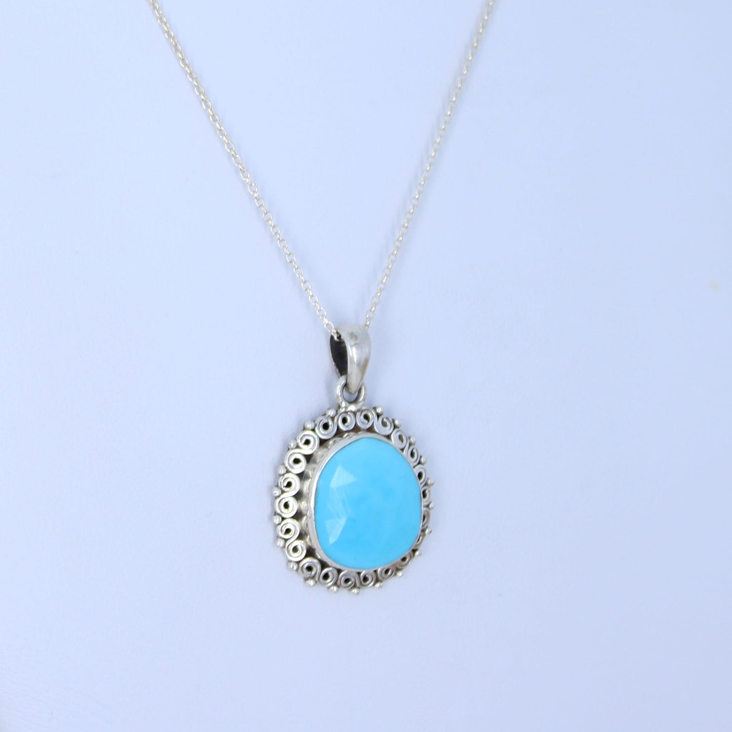 AAA Faceted Kingman Turquoise Pendant Sterling Silver