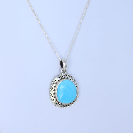 AAA Faceted Kingman Turquoise Pendant Sterling Silver