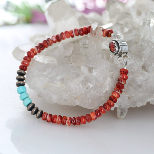 AAA Sleeping Beauty Turquoise Spiny Oyster Bracelet Sterling Silver