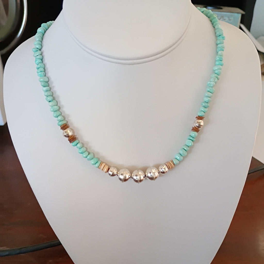 Light Sky Blue Nevada Lone Mountain Turquoise Necklace Sterling Navajo Pearls