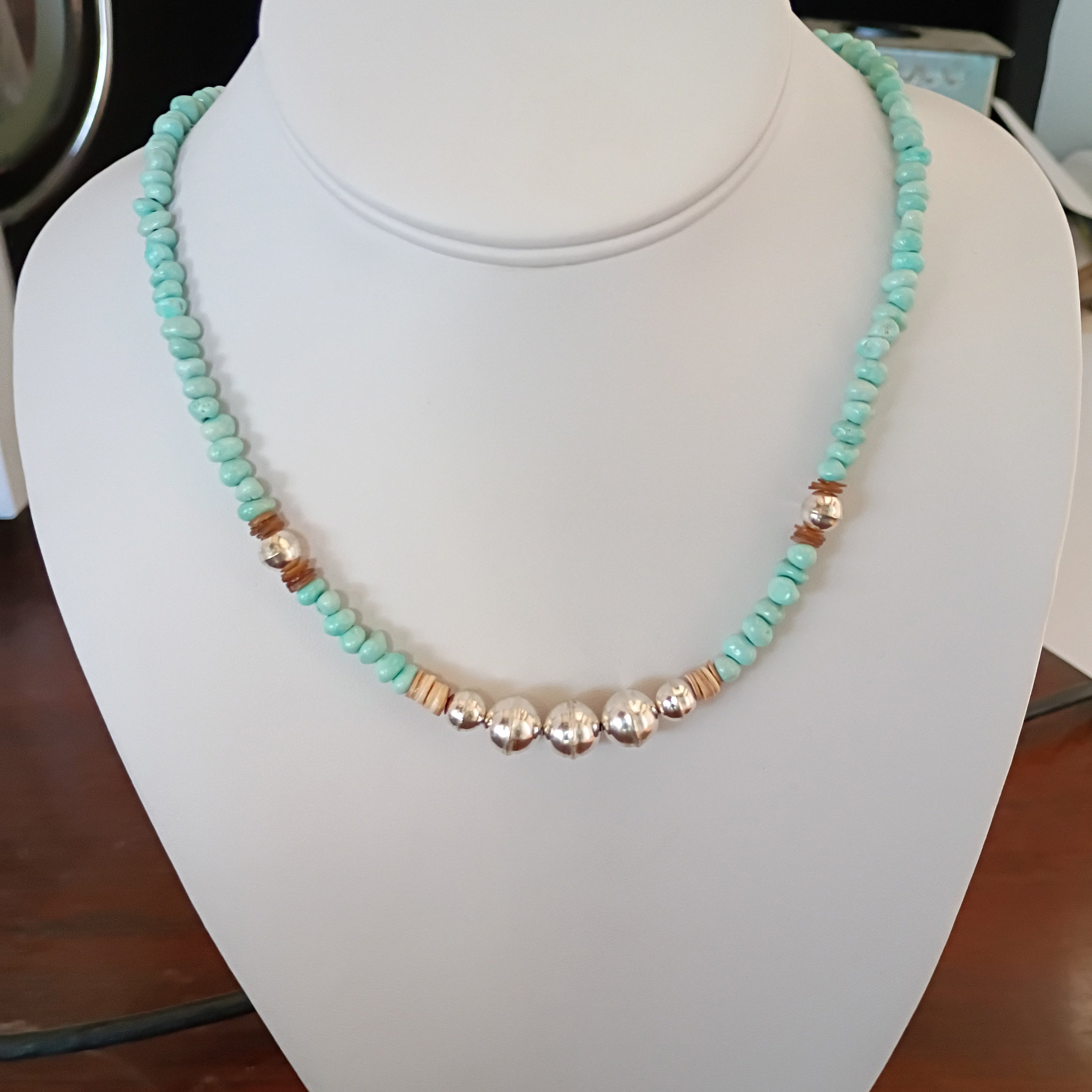 Light Sky Blue Nevada Lone Mountain Turquoise Necklace Sterling Navajo Pearls