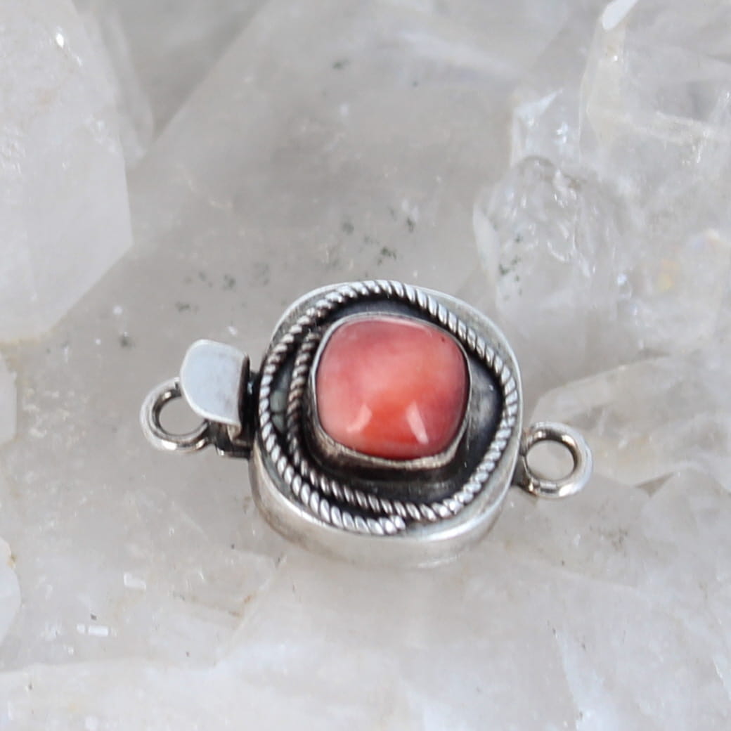 SPINY OYSTER Clasp Red Orange Cushion 7mm Sterling Southwestern