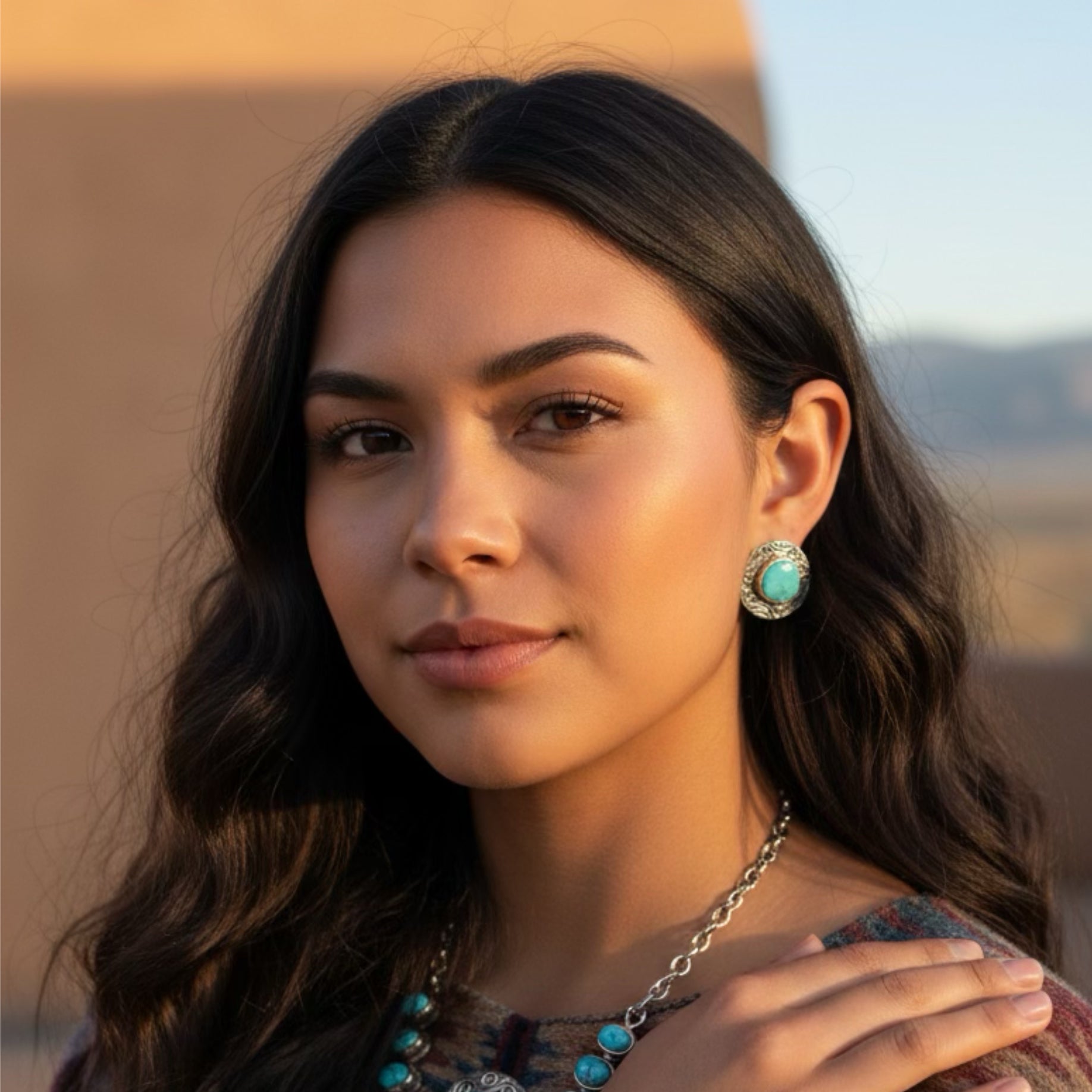 AAA Kingman Turquoise Sterling Earrings Post Style 14mm