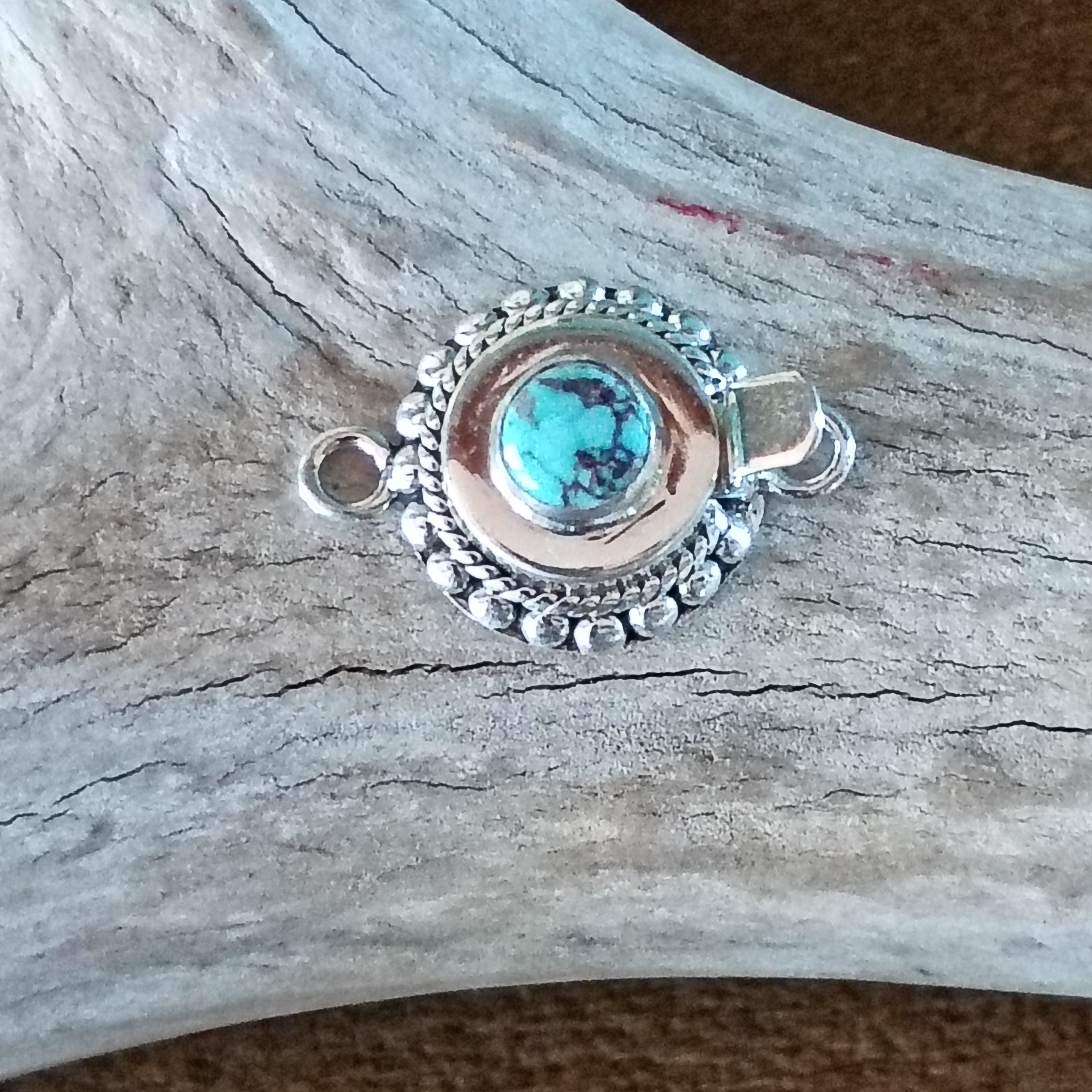 RARE DRY CREEK Turquoise Sterling Silver Clasp 6mm Round with Matrix