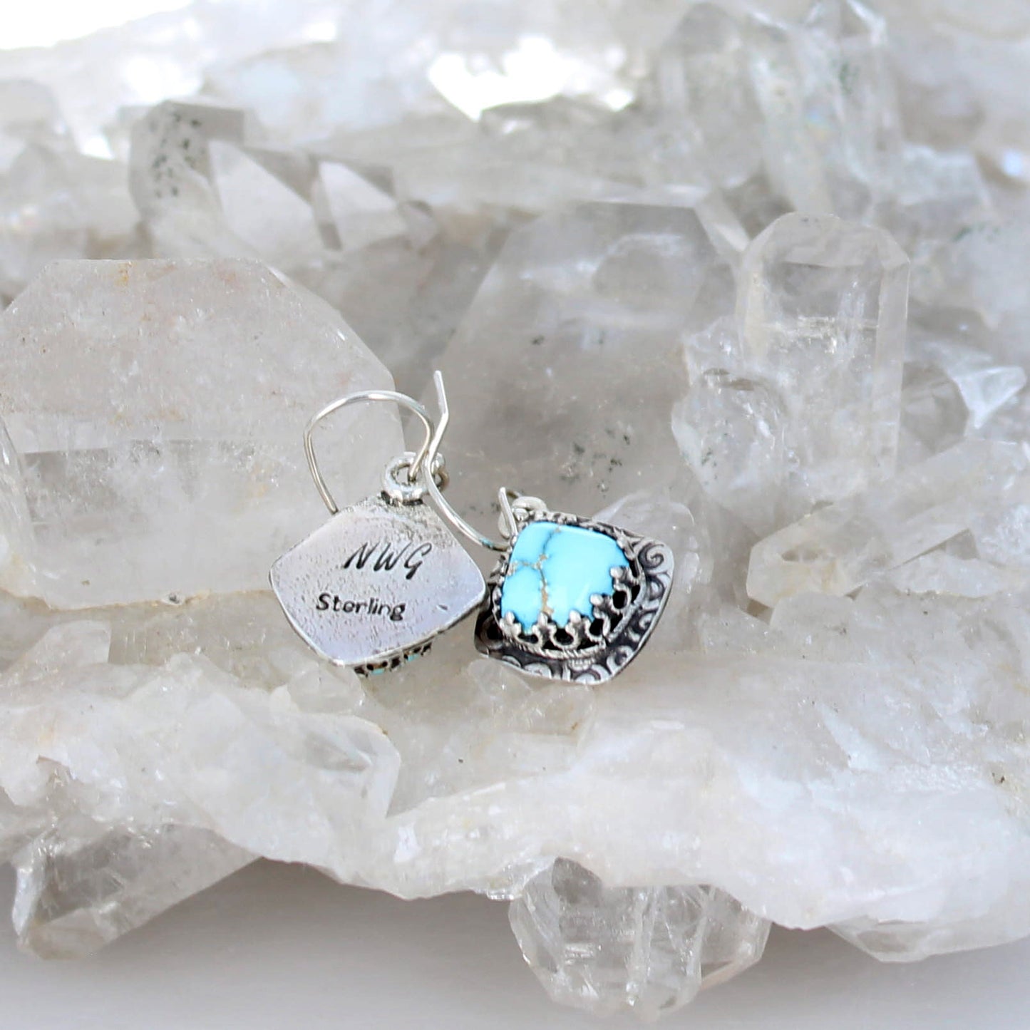 PILOT MOUNTAIN Turquoise Earrings Southwest Spiral Sterling