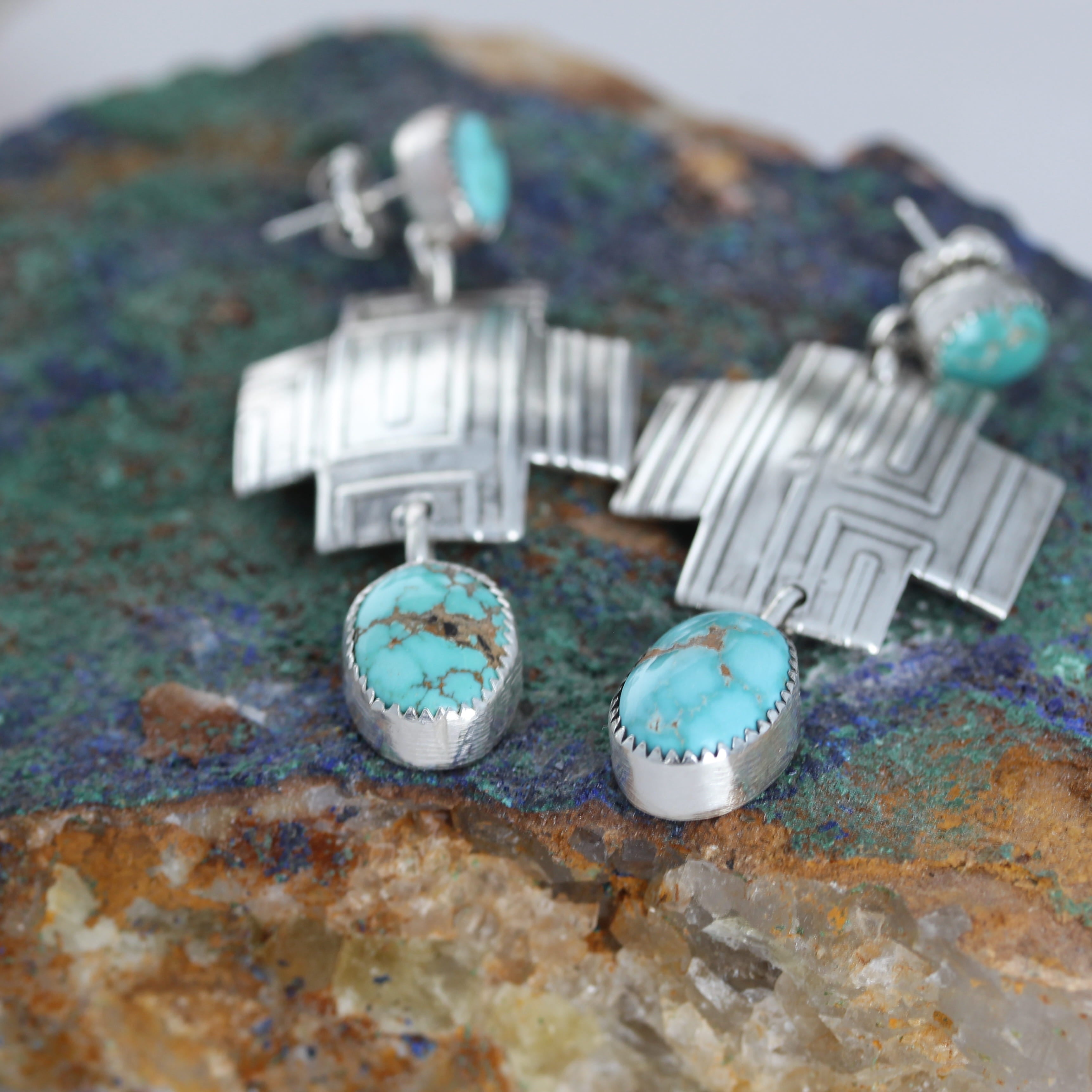 Carico Lake Turquoise Sterling Southwestern Cross Earrings