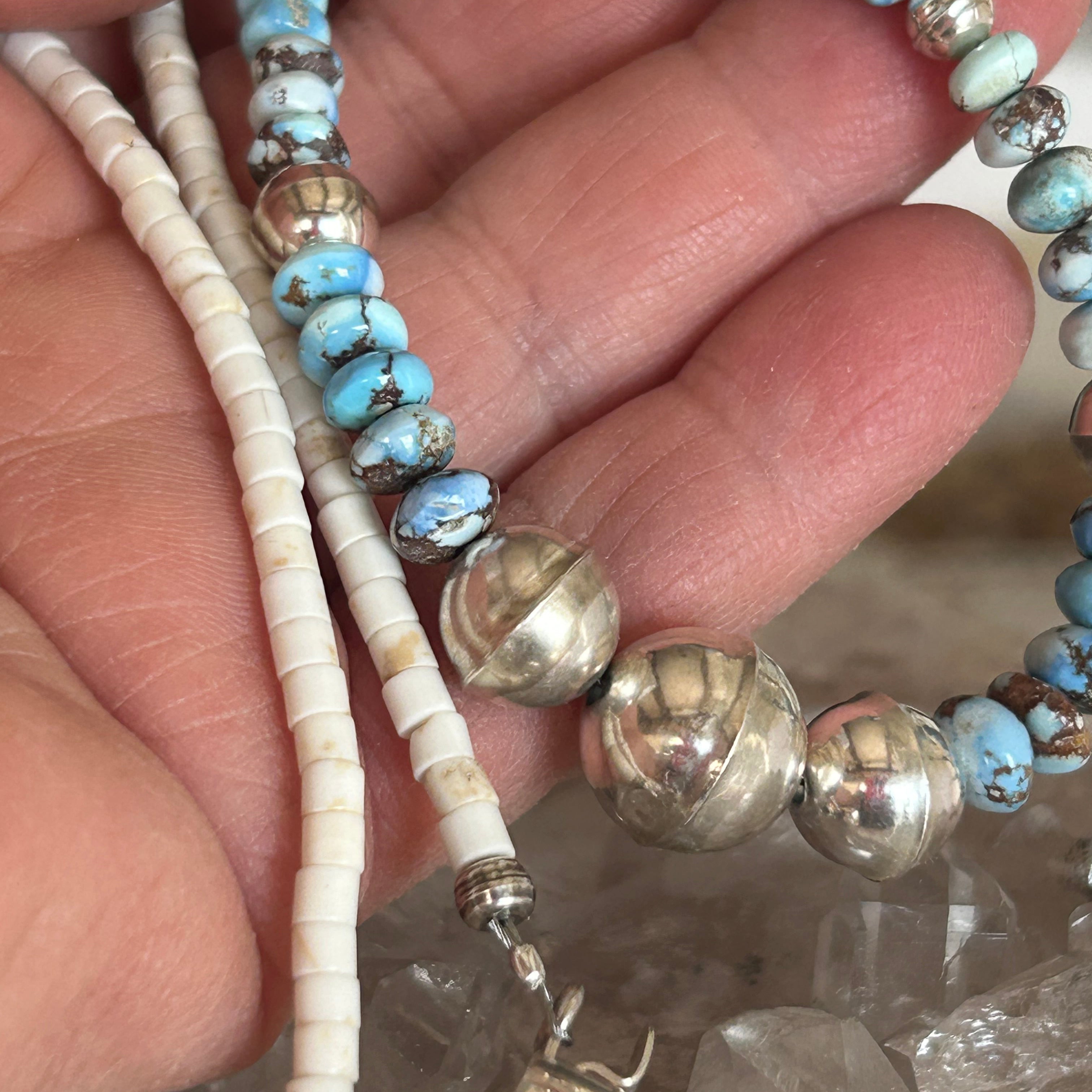 Golden Hills and White Buffalo TurquoiseSterling Necklace Benchmade Navajo Beads