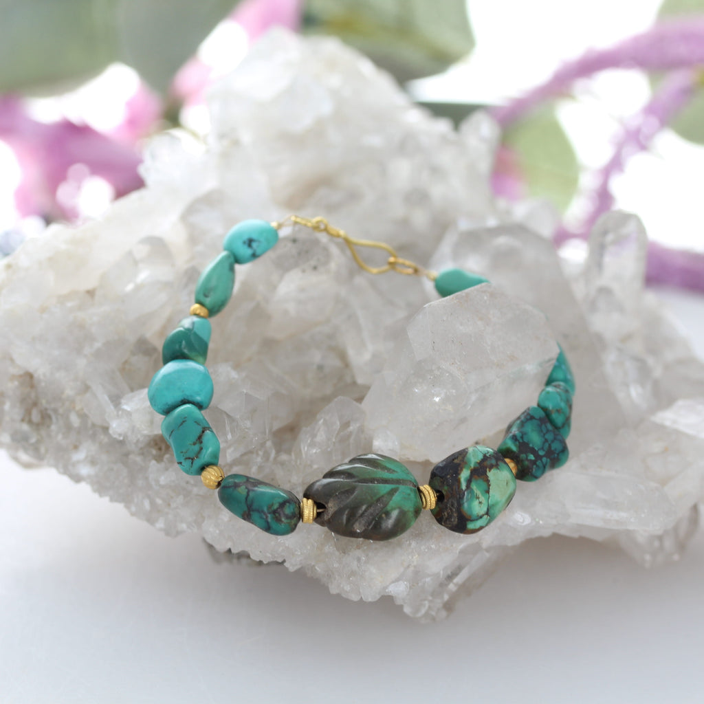 Stunning Antique Tibetan Turquoise and 18K Gold Bracelet