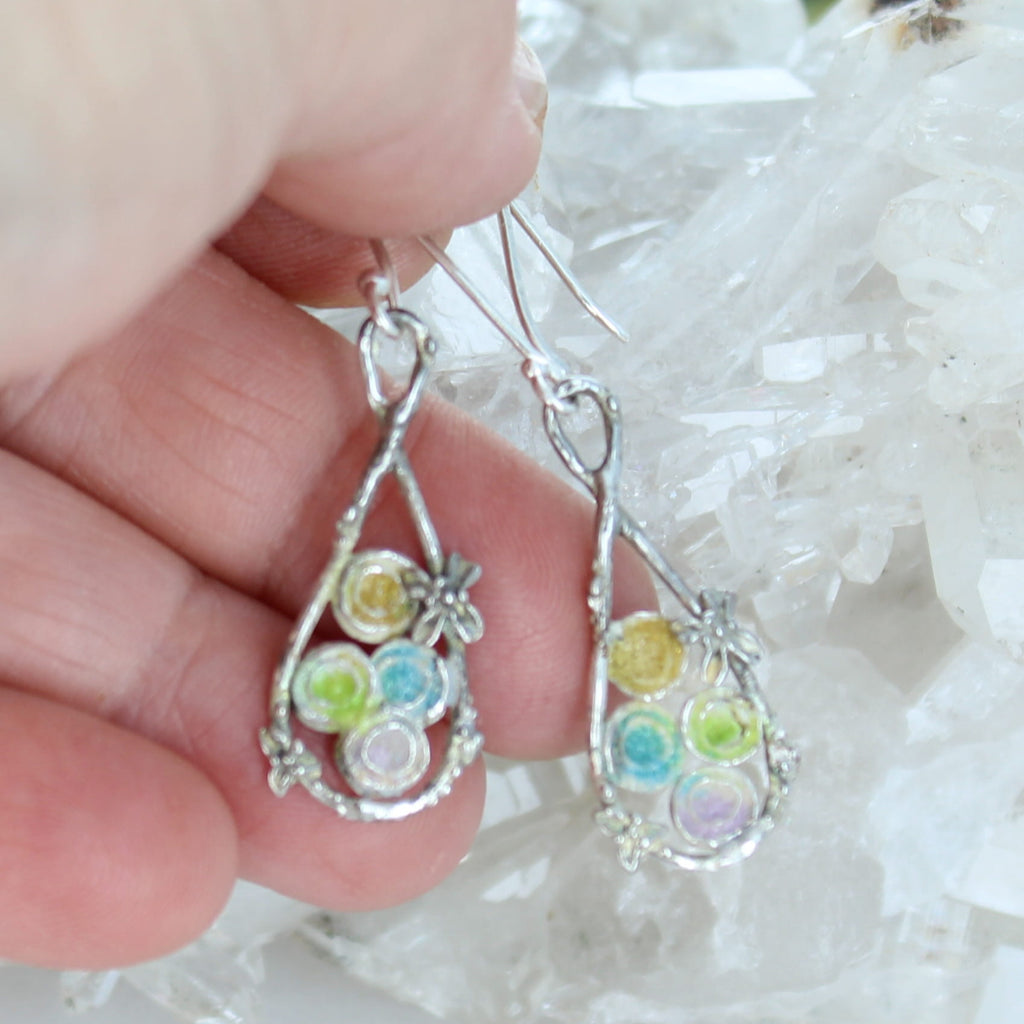 Colorful Enameled Earrings Sterling Silver Fairies Boho Chic