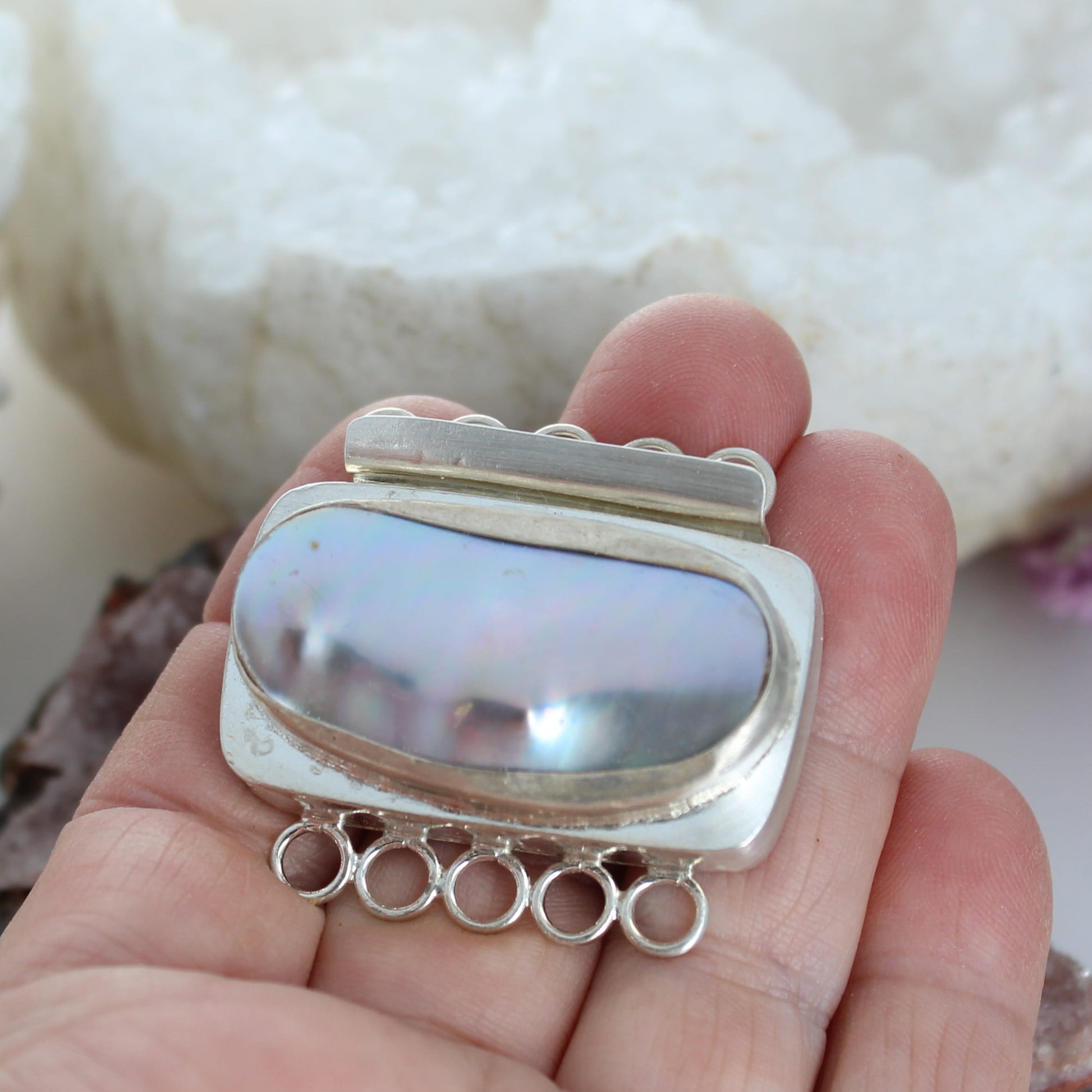 Large Mabe Pearl Clasp 5 Strand Sterling Silver #2 -NewWorldGems