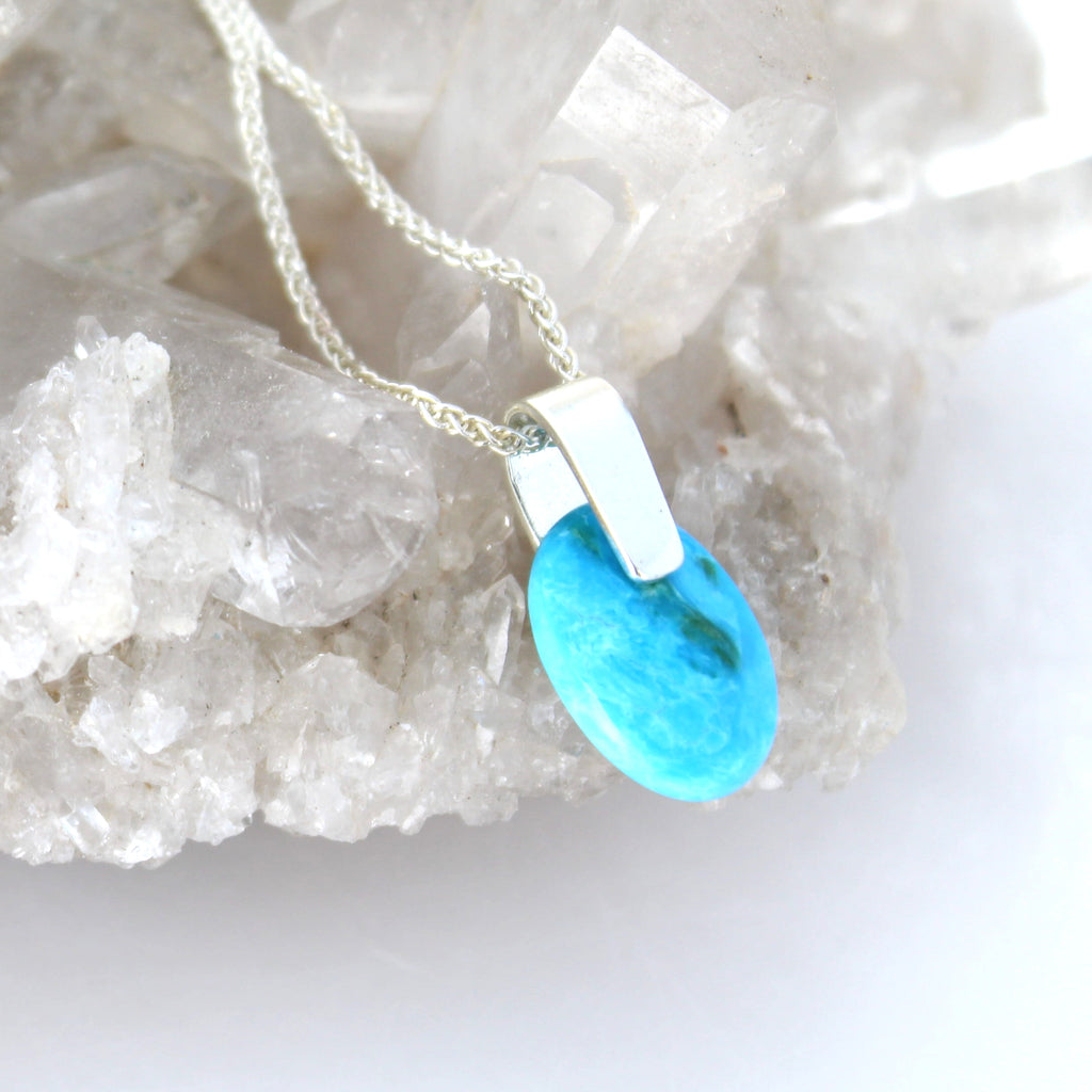 Vivid Blue PERUVIAN OPAL Necklace Pendant Sterling Bail