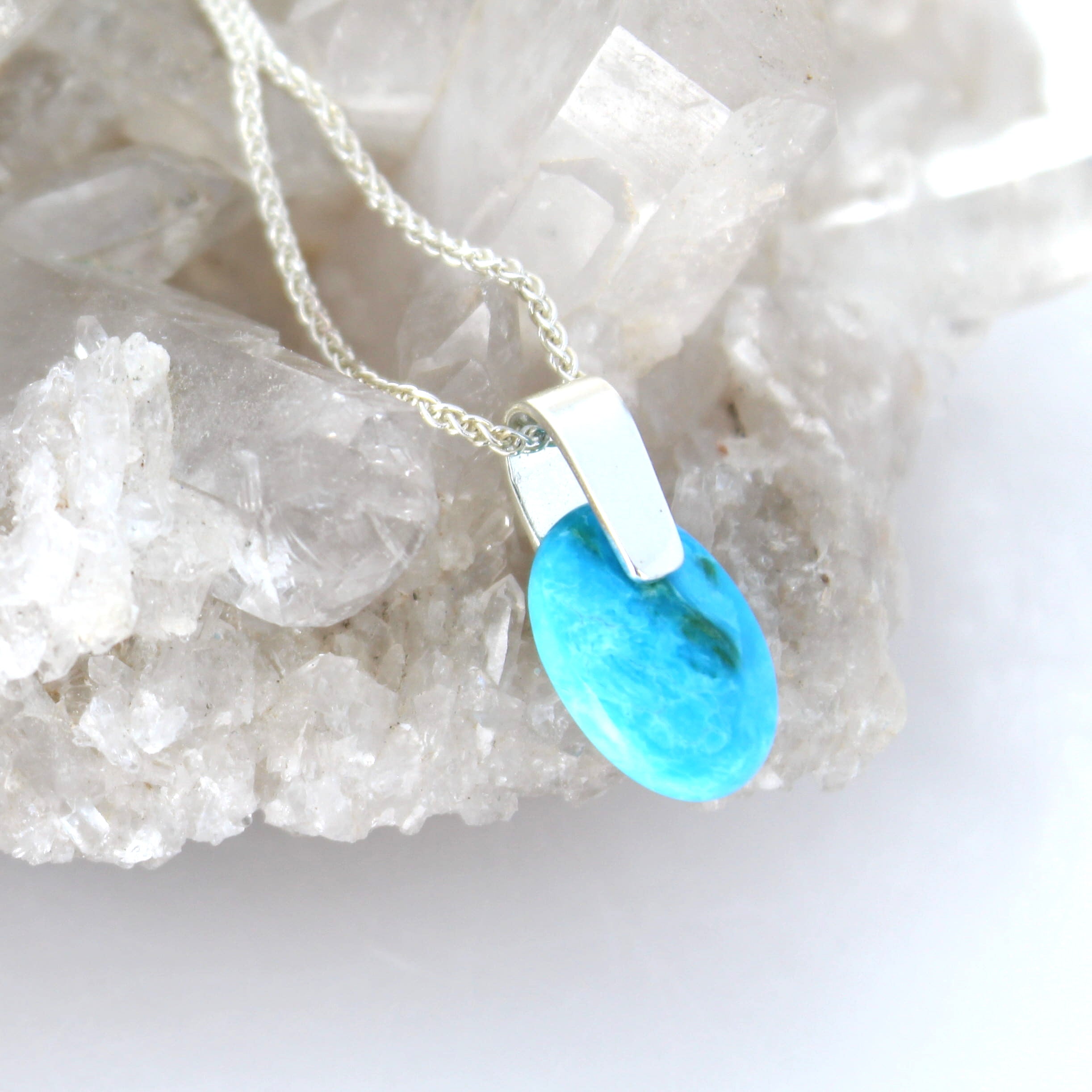 Vivid Blue PERUVIAN OPAL Necklace Pendant Sterling Bail