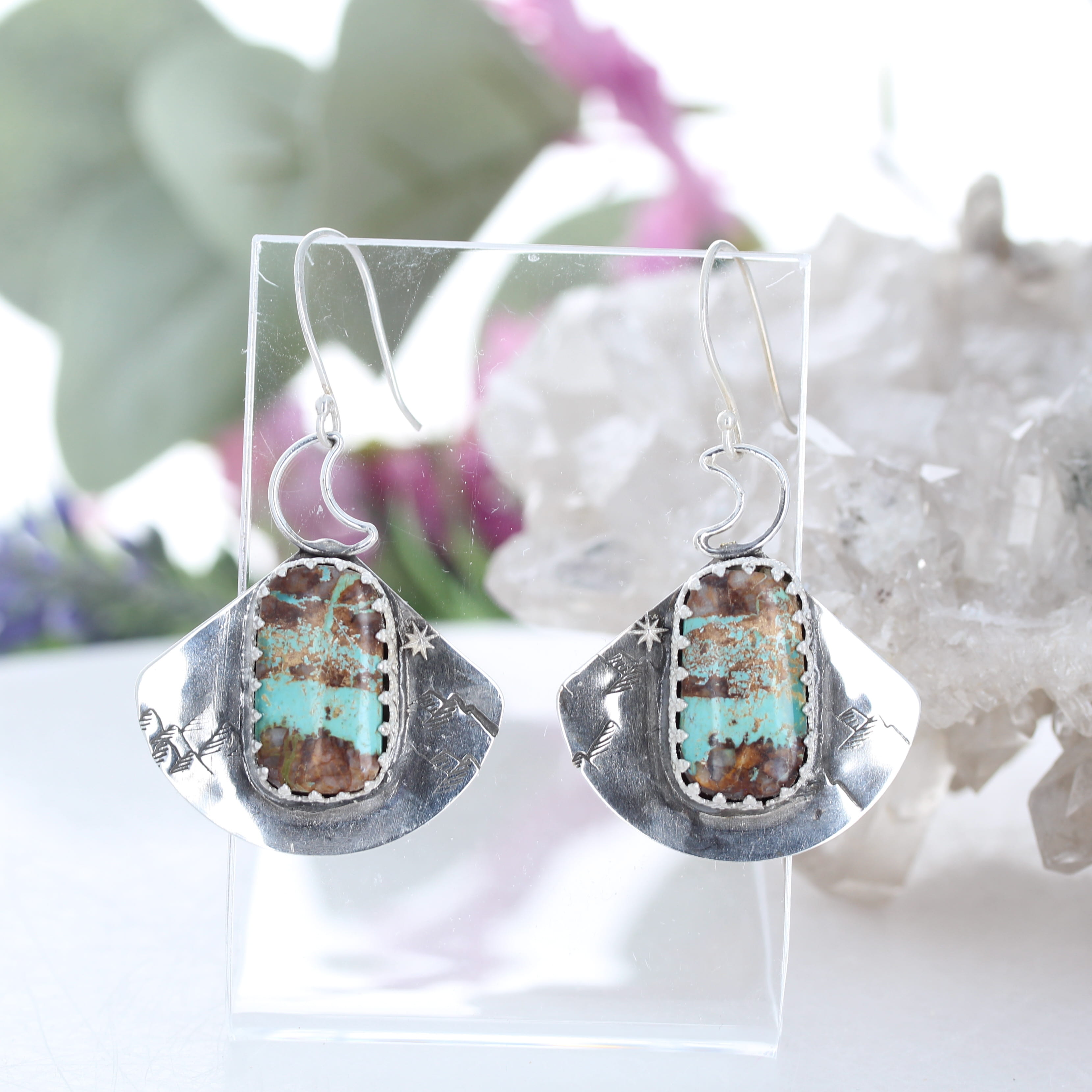 Mountain Scape North Star Golden Green Royston Turquoise Earrings Southwest