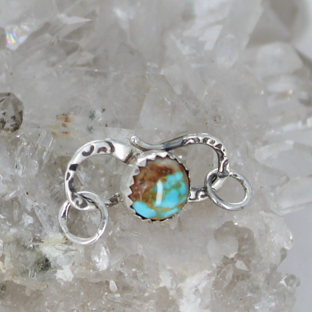 Blue Golden Royston Turquoise Clasp Sterling Silver 7.5mm Round S Design