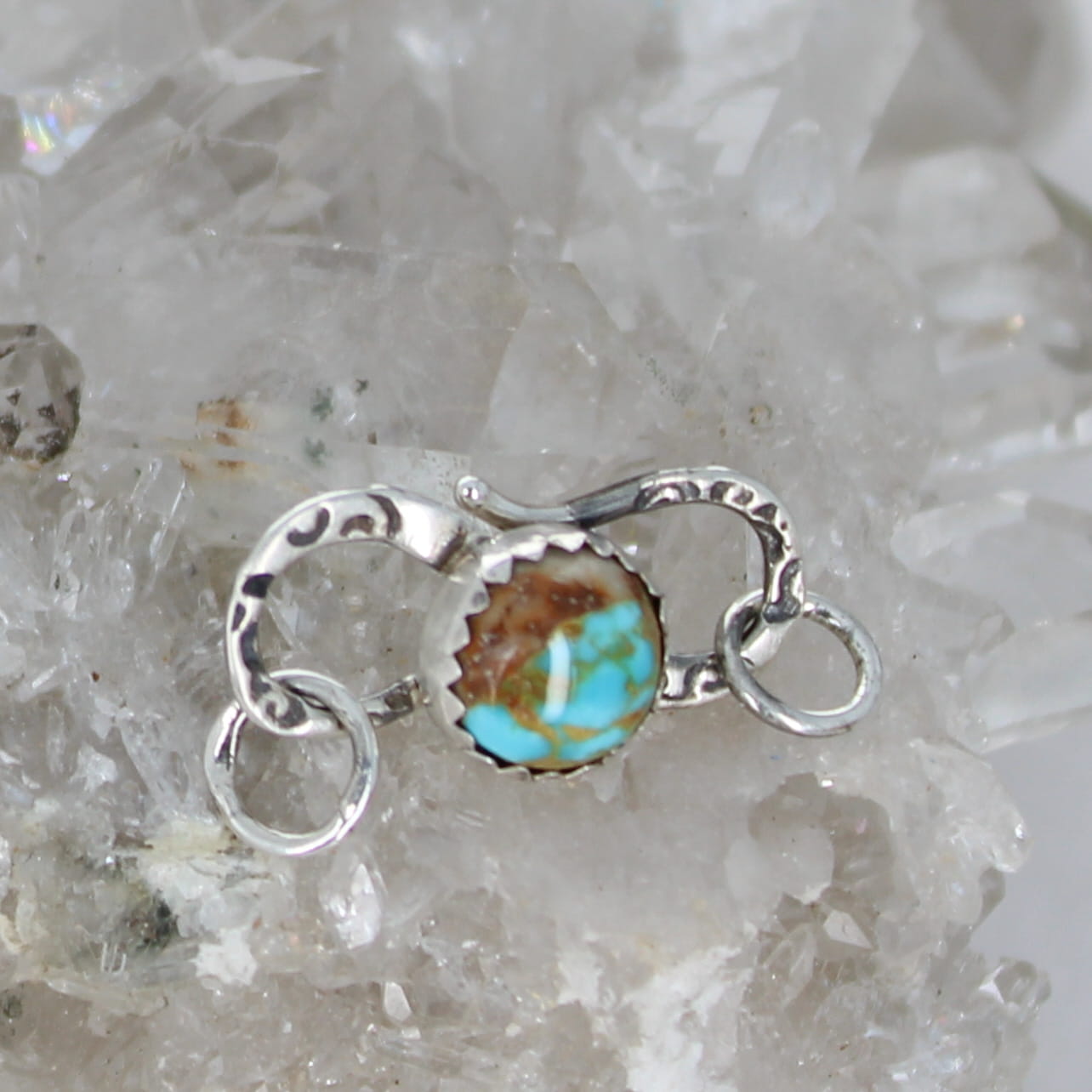 Blue Golden Royston Turquoise Clasp Sterling Silver 7.5mm Round S Design