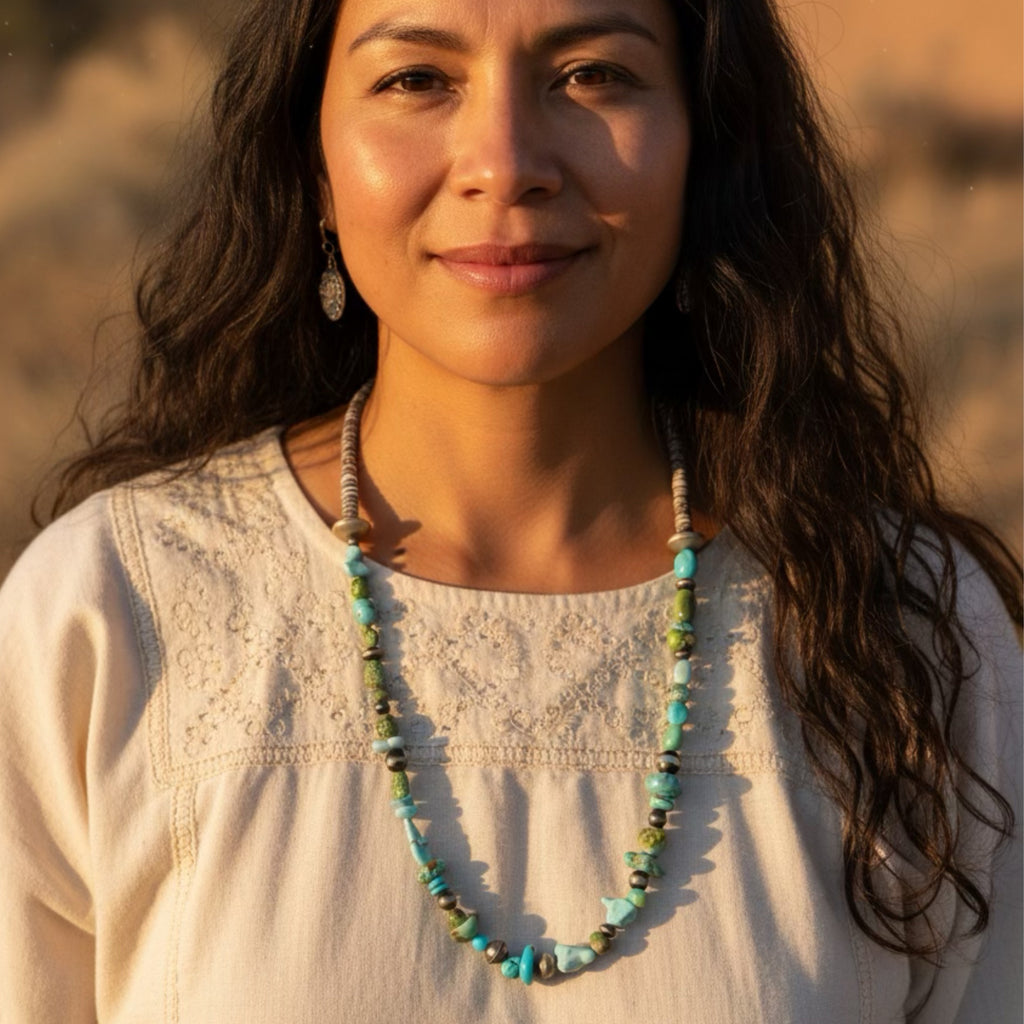 Lone Mountain and Sonoran Gold Turquoise Necklace Sterling Silver Southwestern