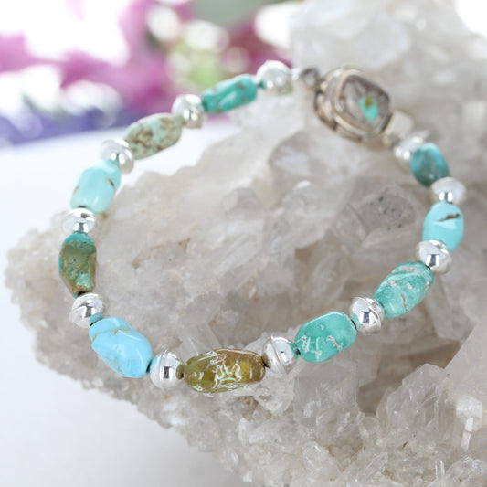 AAA Carico Lake Turquoise Bracelet Sterling Silver Navajo Pearls NewWorldGems