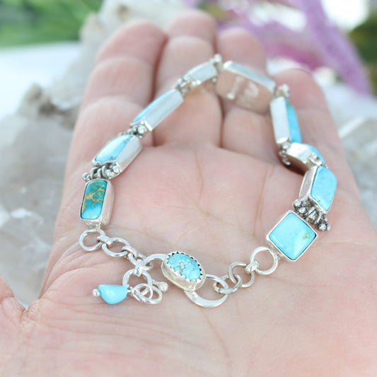 Elegant Sky Blue Kingman Turquoise Bracelet Sterling Silver Multi Southwest