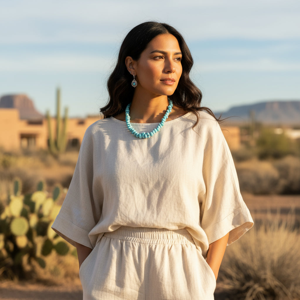White Creek Turquoise Beads Nugget Necklace Sterling Southwest Elegance