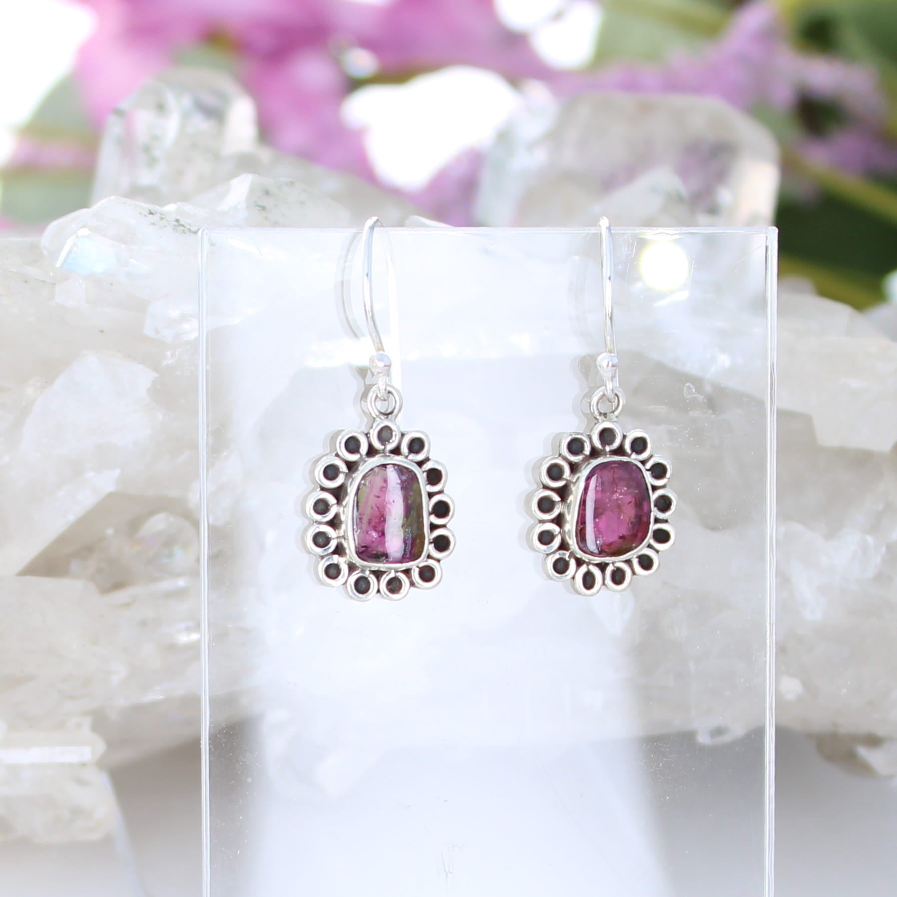 AAA Pink Tourmaline Daisy Earrings Sterling Silver French Ear Wires NewWorldGems