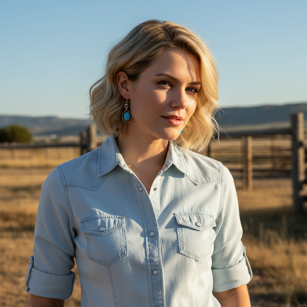 Blue Ridge Turquoise Oval Dangle Earrings Sterling