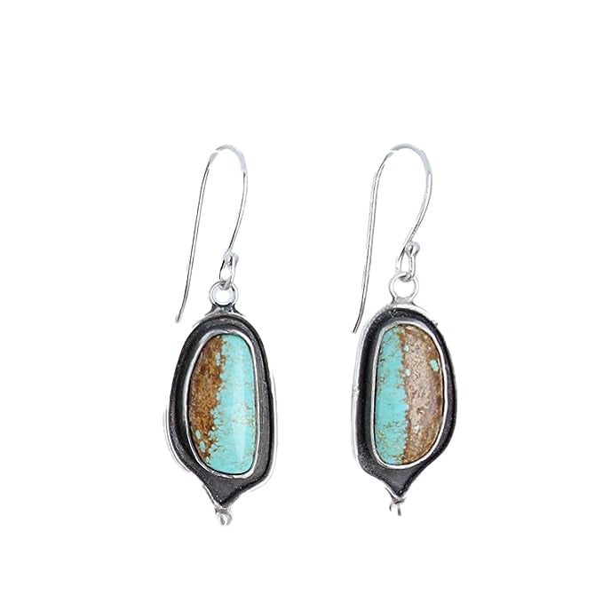 Nevada #8 Mine Turquoise Earrings Sterling Oval Drops