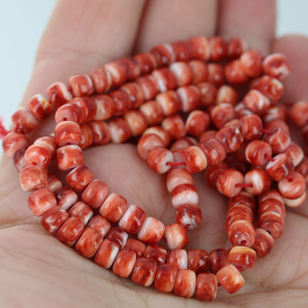 AAA Red SPINY OYSTER Beads 5mm Pueblo Shaped 22"