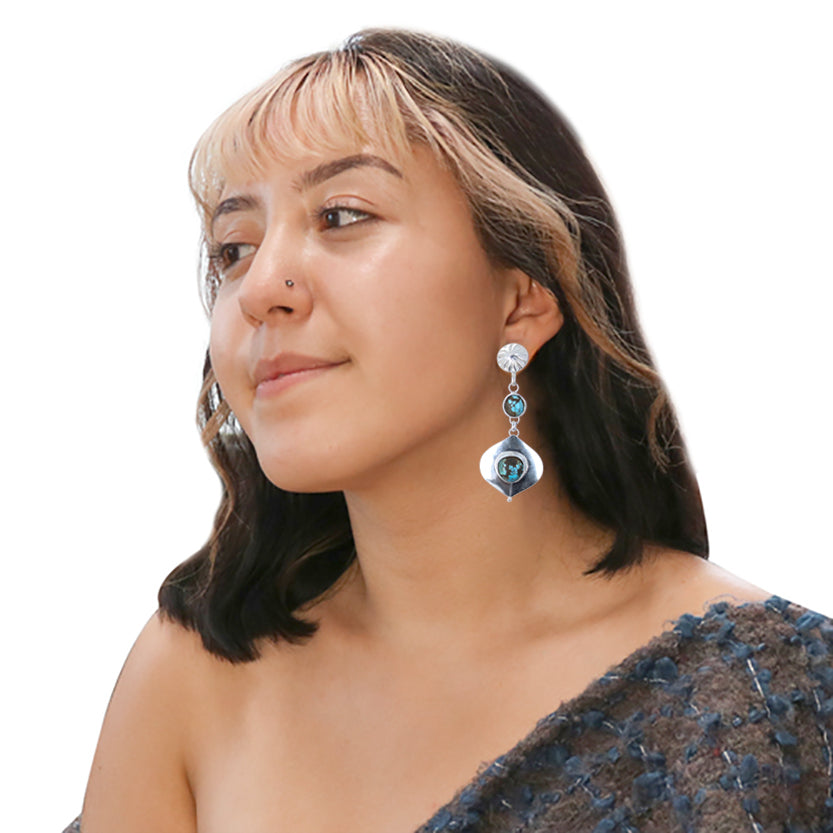 BLUE MOON TURQUOISE Earrings Sterling Arabesque Shaped -NewWorldGems