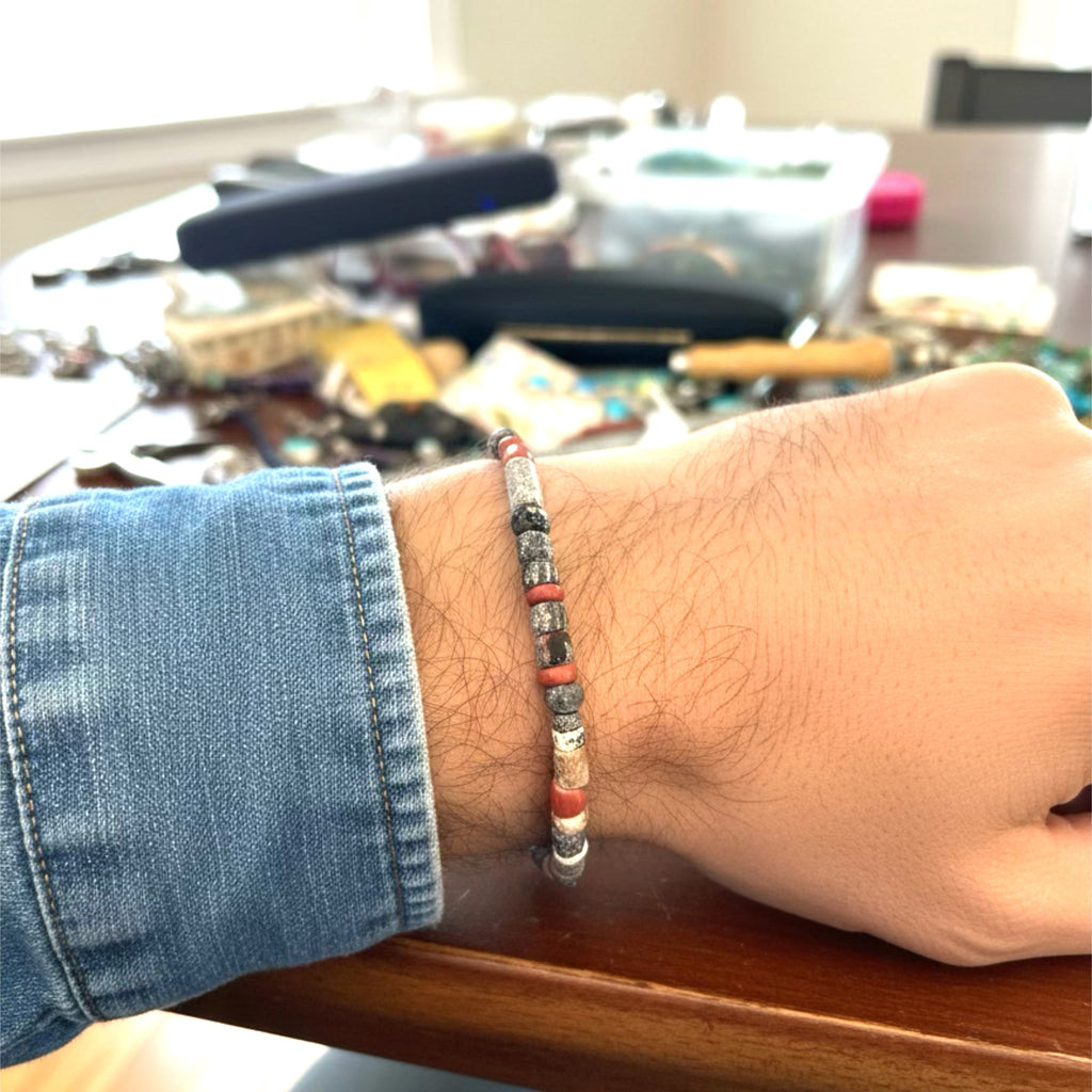 Antique Red Brown Roman Glass and Turquoise Bracelet Men or Woman