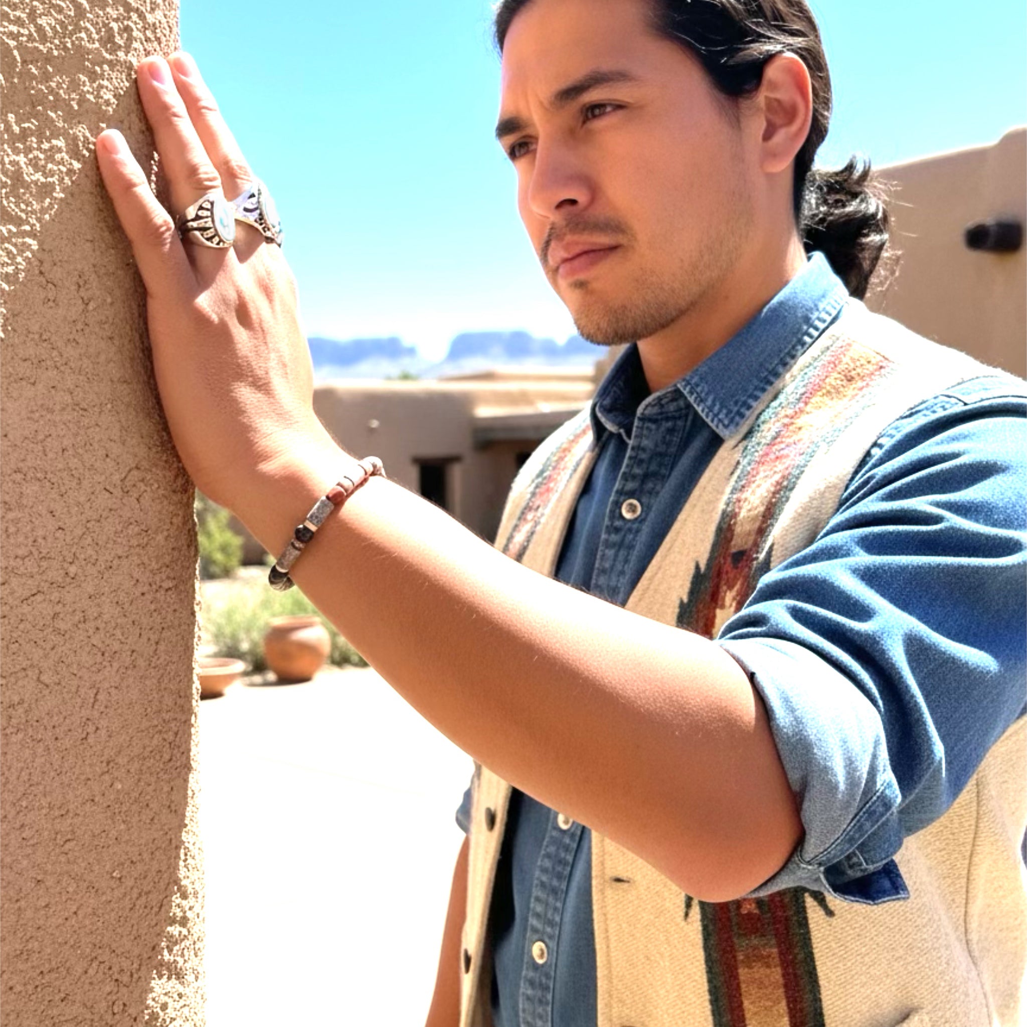 Antique Red Brown Roman Glass and Turquoise Bracelet Men or Woman