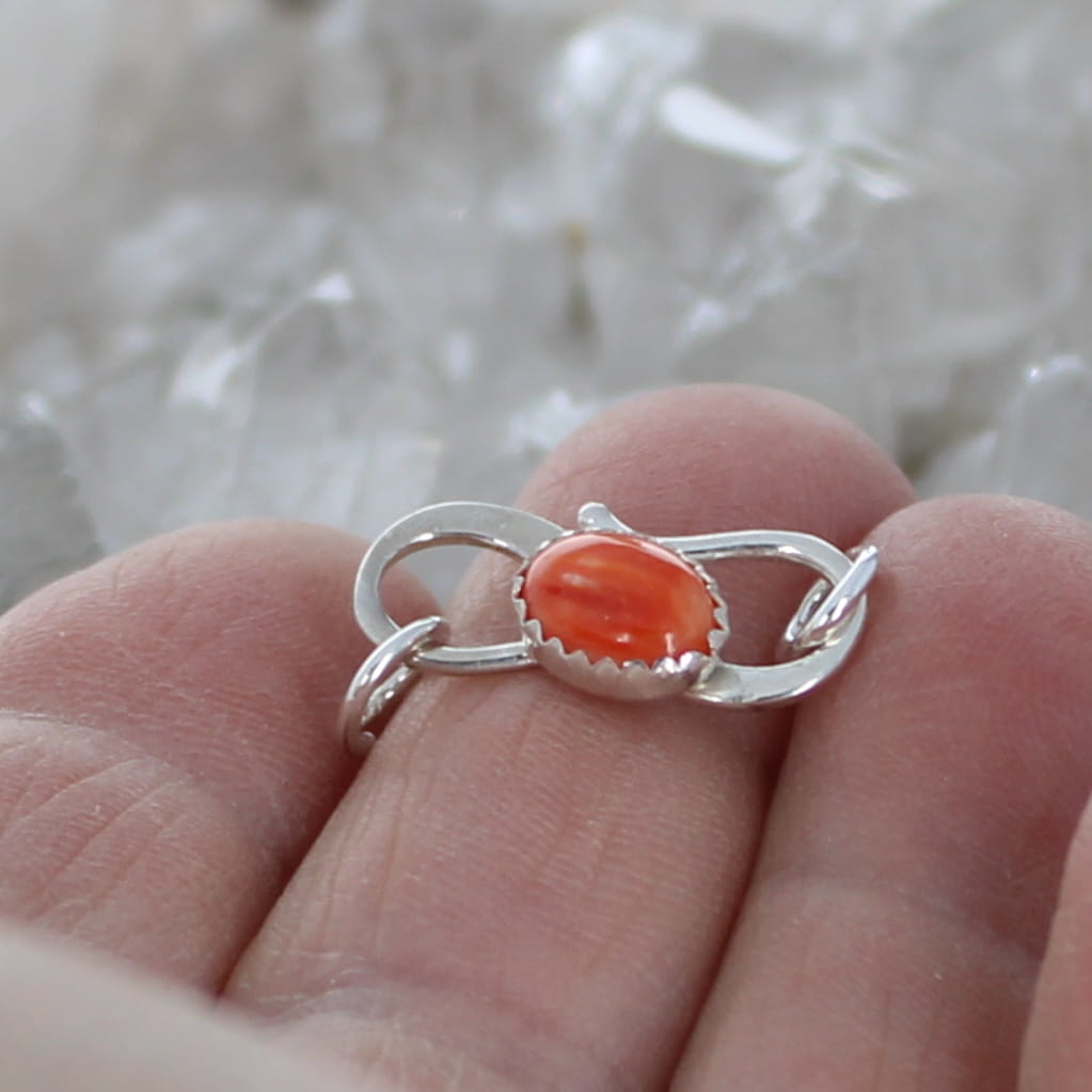 Spiny Oyster Orange Clasp S Shaped Sterling 6x8mm