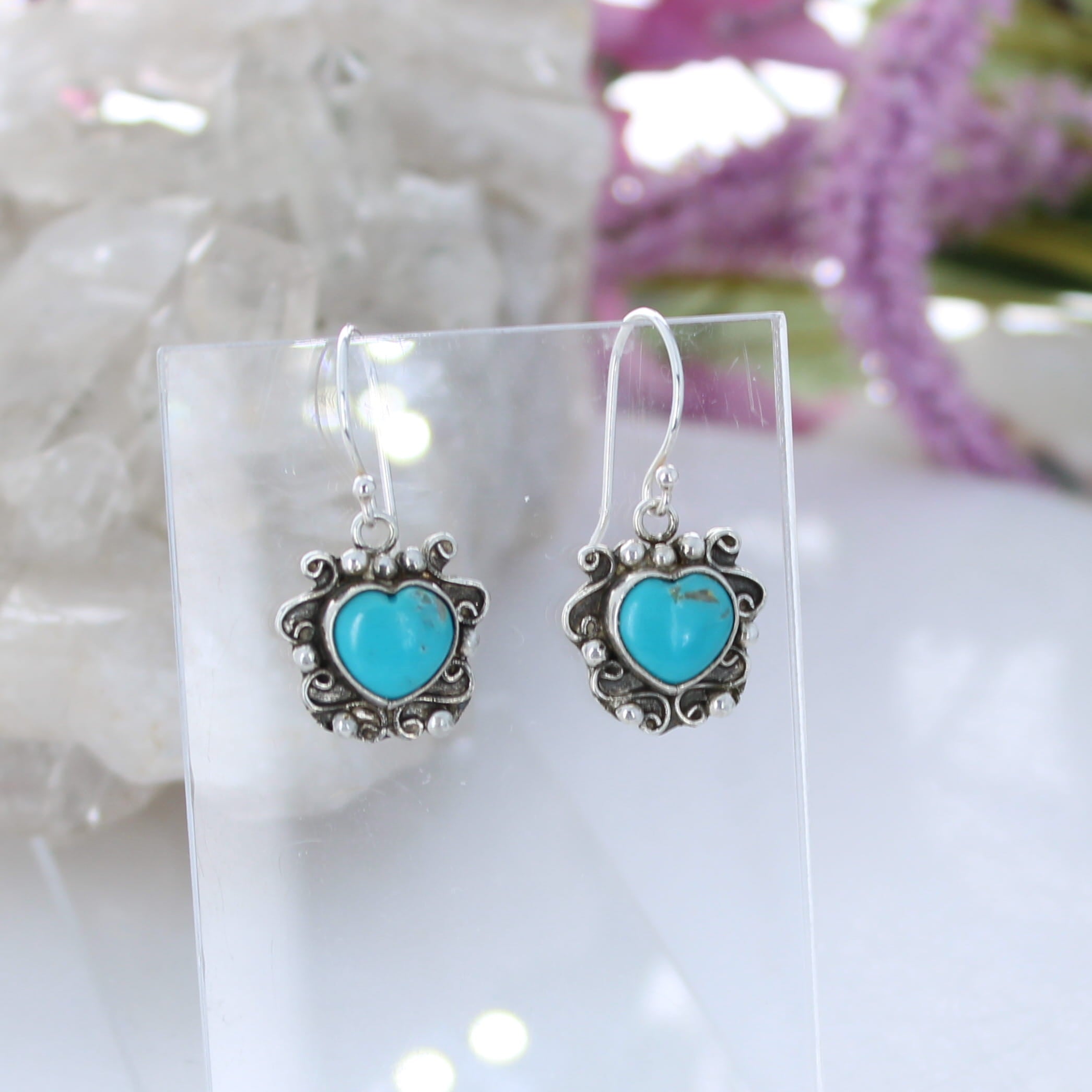 Kingman Turquoise Hearts Earrings Bright Sky Blue