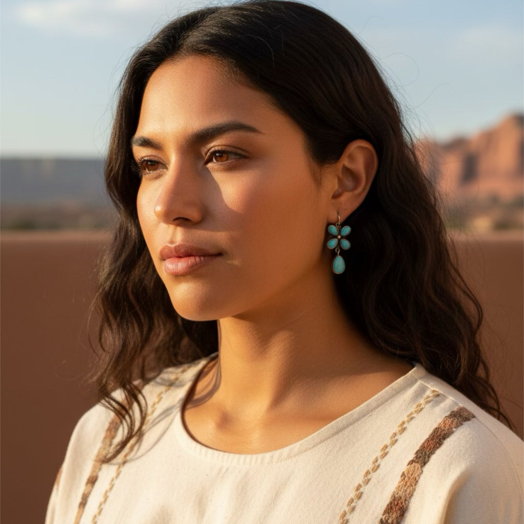 AAA Robins Egg Blue CAMPITOS TURQUOISE Flower Earrings Sterling