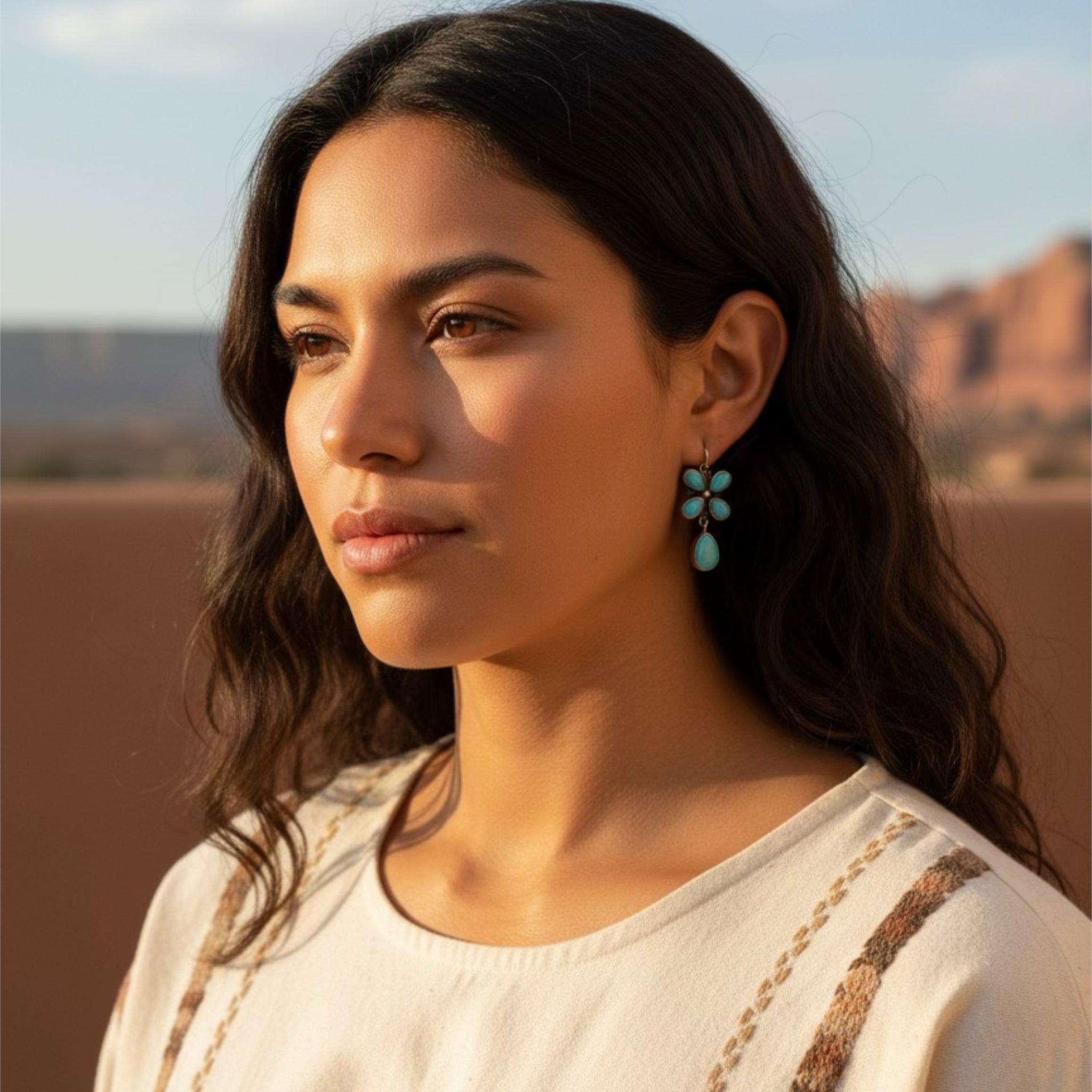 AAA Robins Egg Blue CAMPITOS TURQUOISE Flower Earrings Sterling