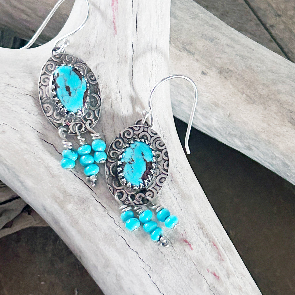 Unique EGYPTIAN TURQUOISE Sterling Silver Handmade Dangle Earrings