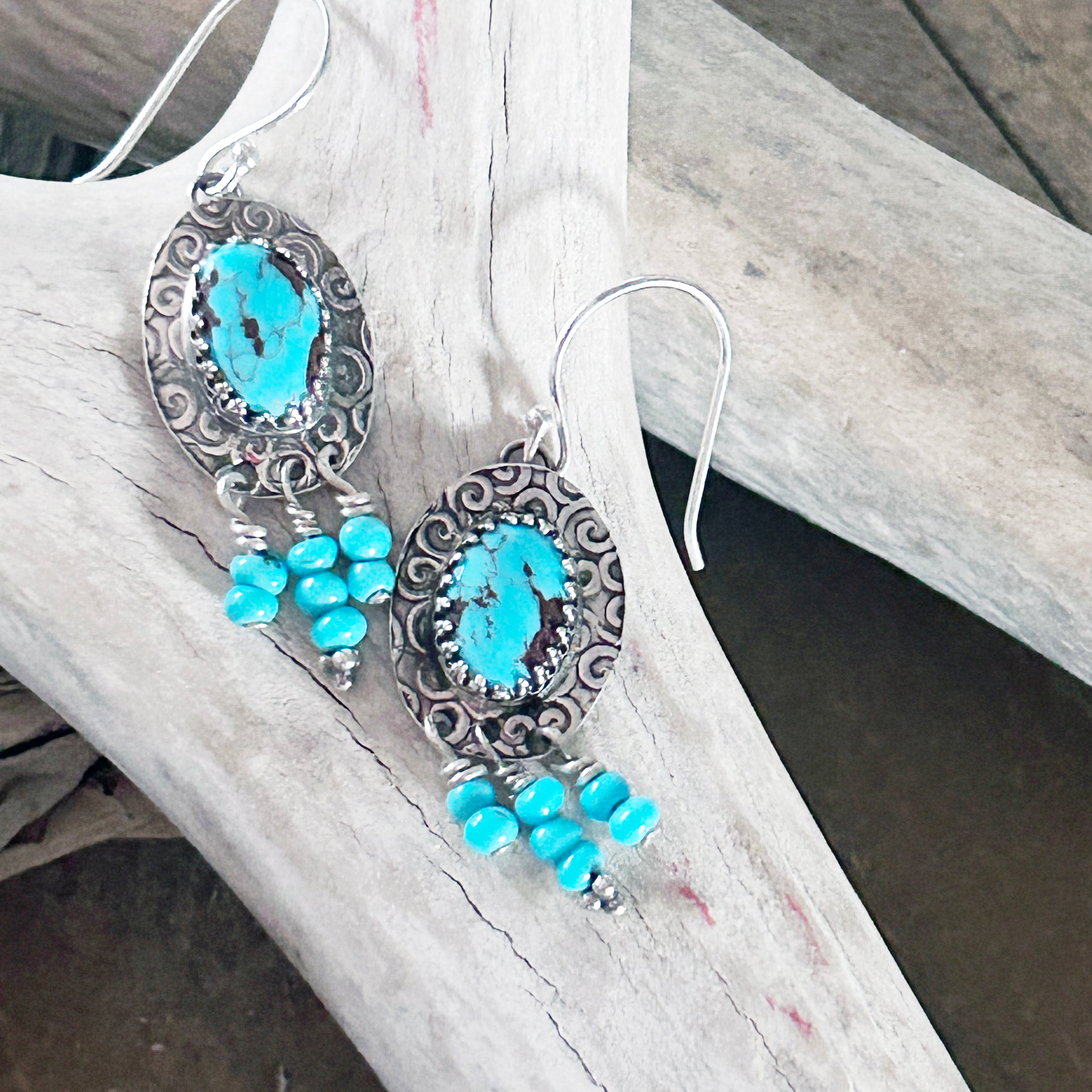 Unique EGYPTIAN TURQUOISE Sterling Silver Handmade Dangle Earrings