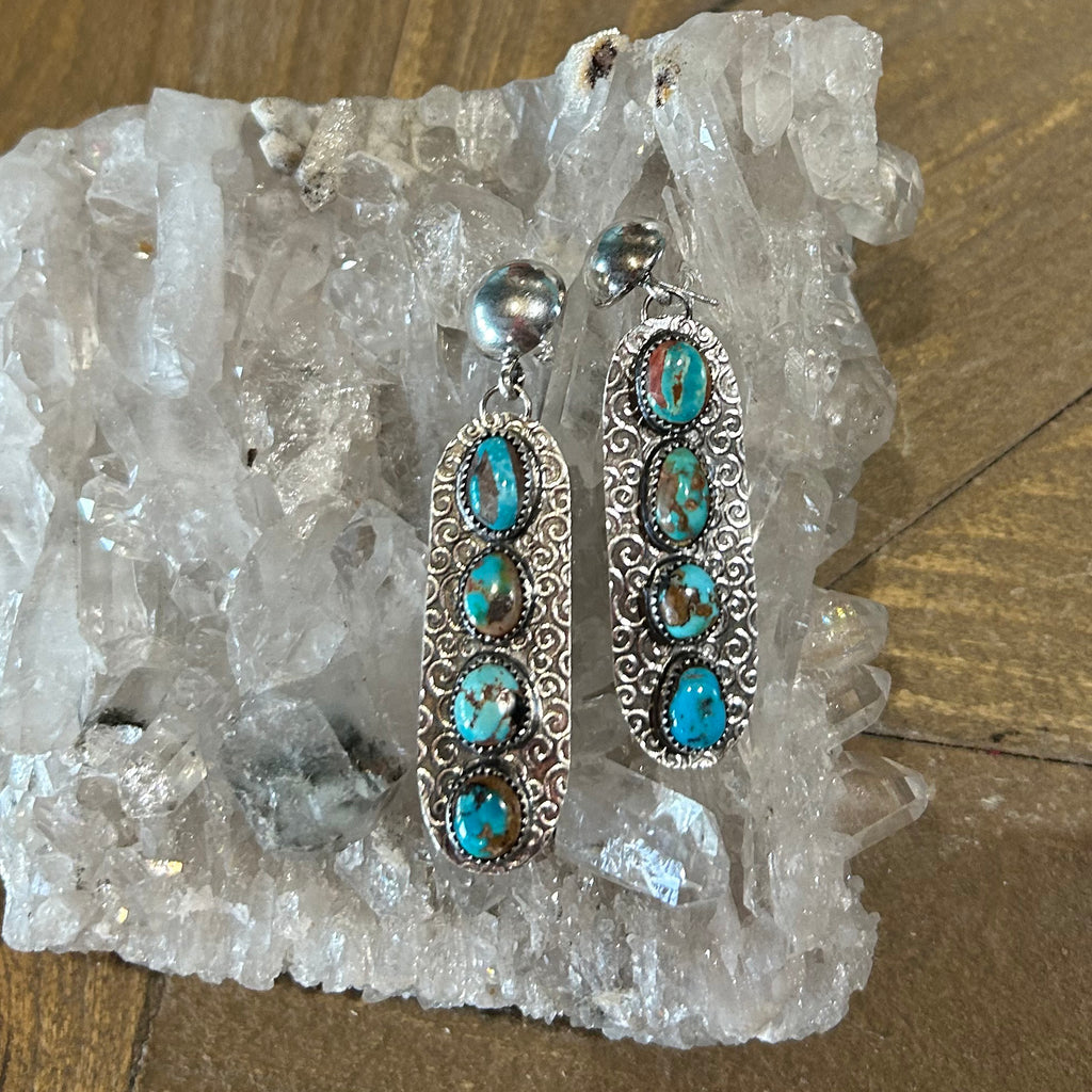 Southwestern PILOT MOUNTAIN Turquoise Earrings Southwest 4 Stone Sterling