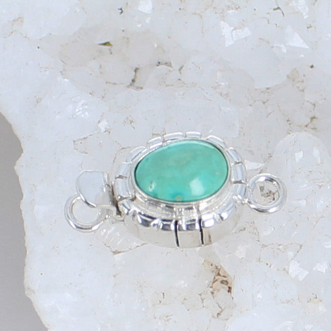 Emerald Valley Turquoise Clasp Sterling Southwest Style 12x8mm -NewWorldGems