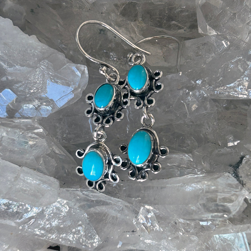 AAA Sleeping Beauty Turquoise Earrings Sterling 2 Stone Wire Design