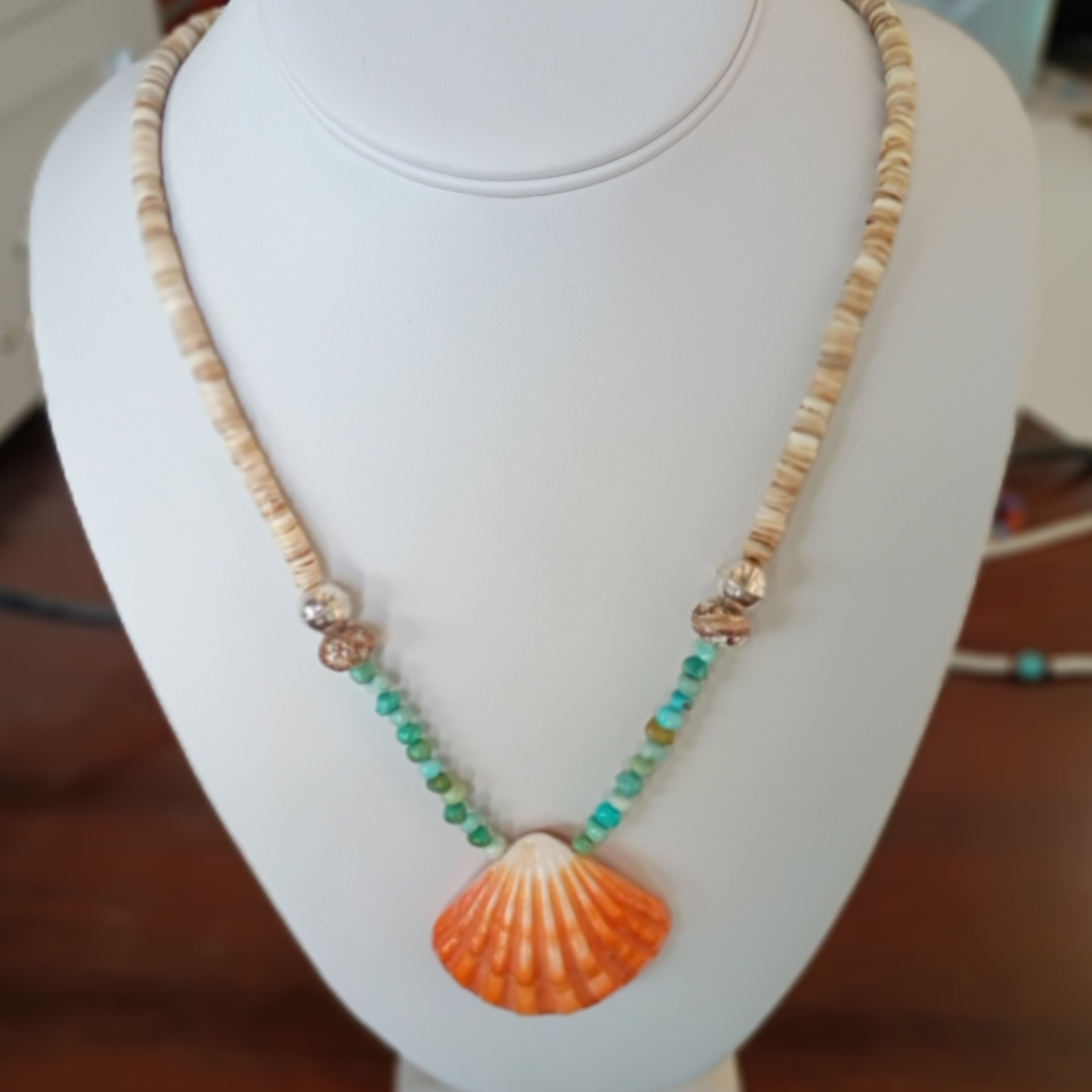 Lone Mountain Turquoise Necklace Spiny Oyster Pendant Sterling Beads 22"