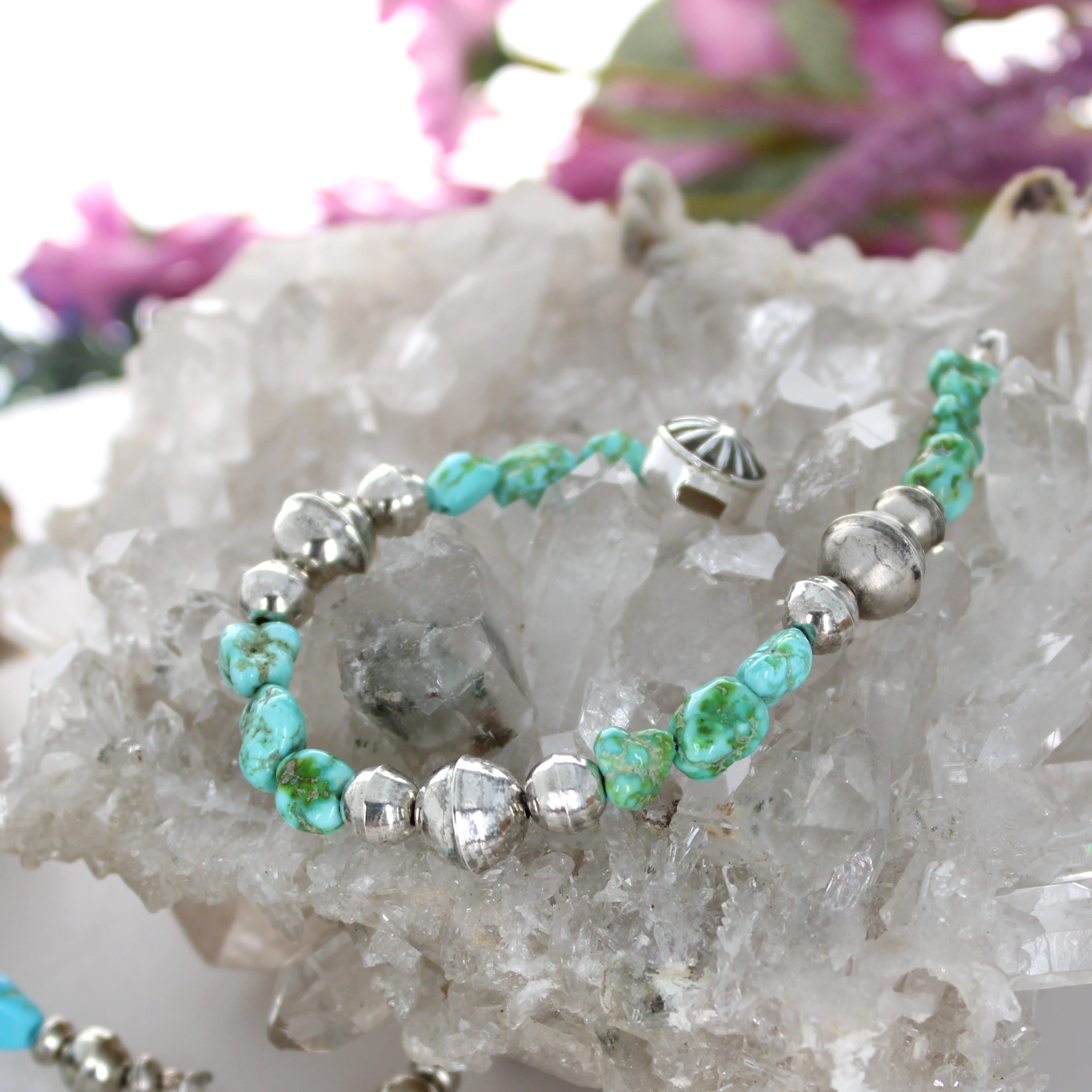 Sky Blue Green Sonoran Gold Turquoise Bracelet Bench Made Sterling Silver Beads