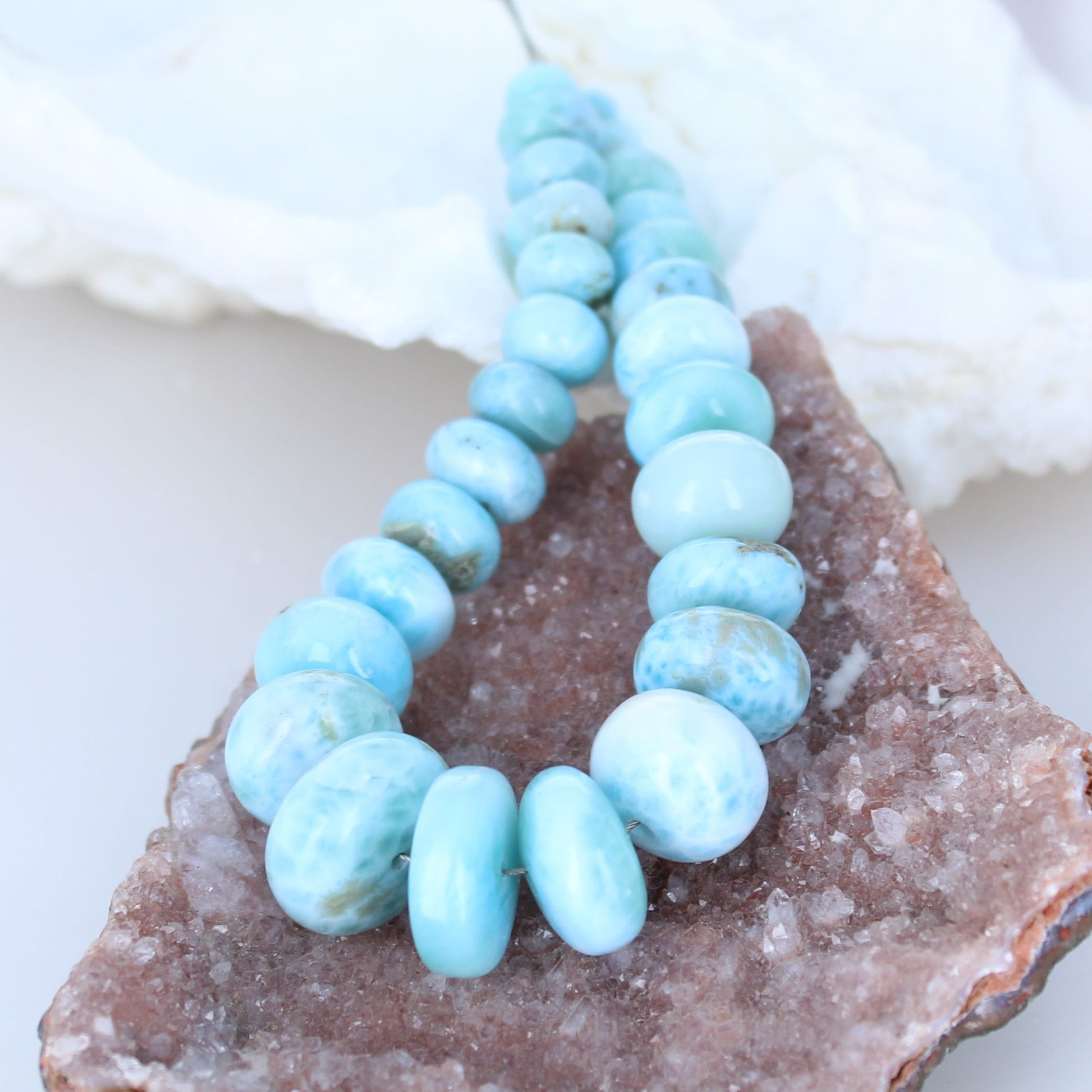 Large LARIMAR Rondelle Beads Set 6.5" -NewWorldGems