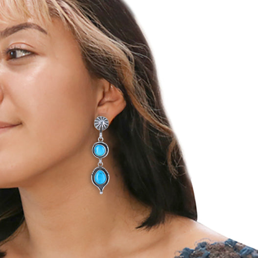 Sonoran Rose Turquoise Earrings 2 Stone Sunburst Post -NewWorldGems