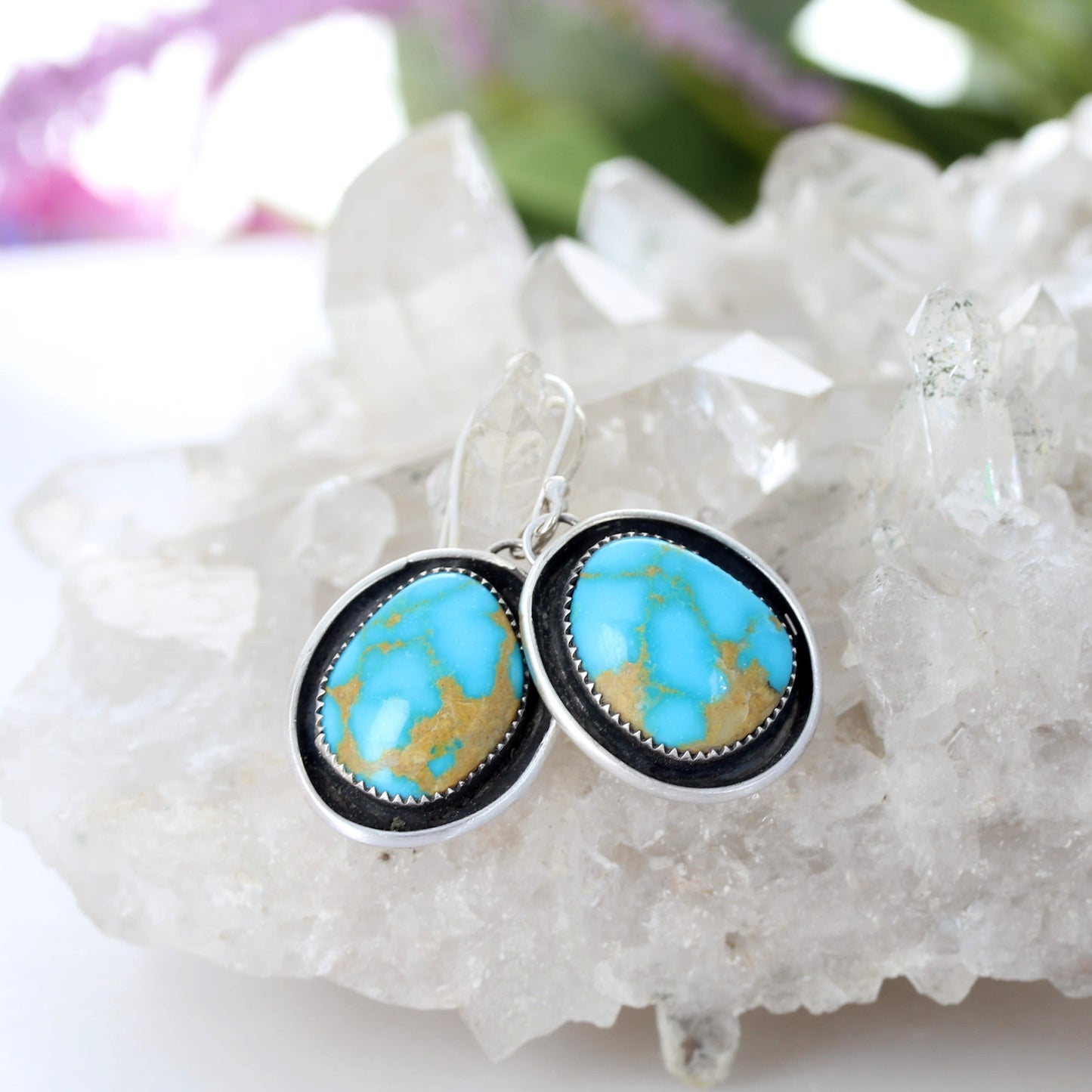 Vibrant Blue Sonoran Mountain Turquoise Earrings Sterling Silver
