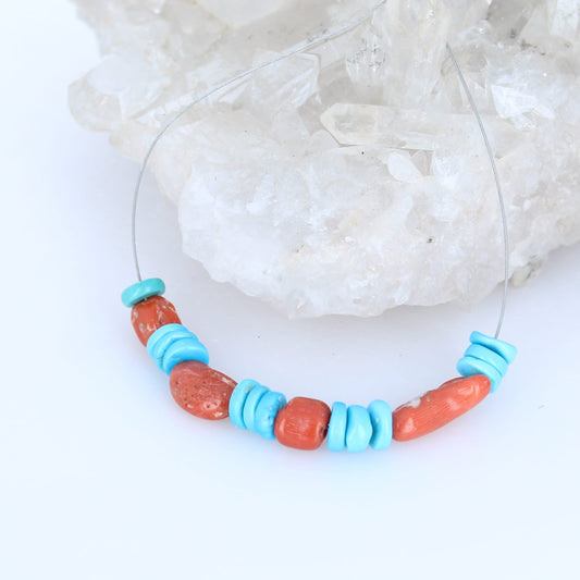 SLEEPING BEAUTY TURQUOISE Handcut Discs and Coral Beads