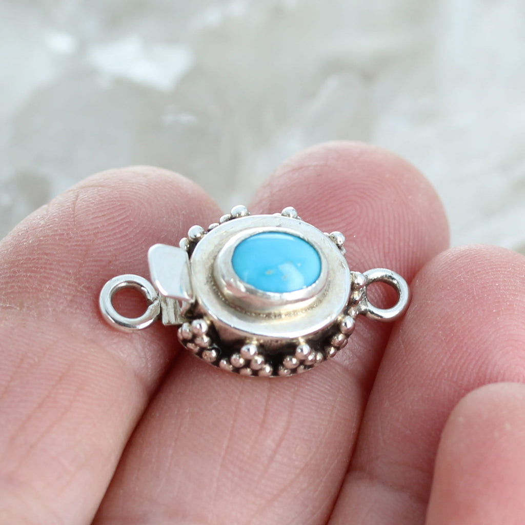 Sleeping Beauty Turquoise Clasp Sterling 5x7mm Granulated Design