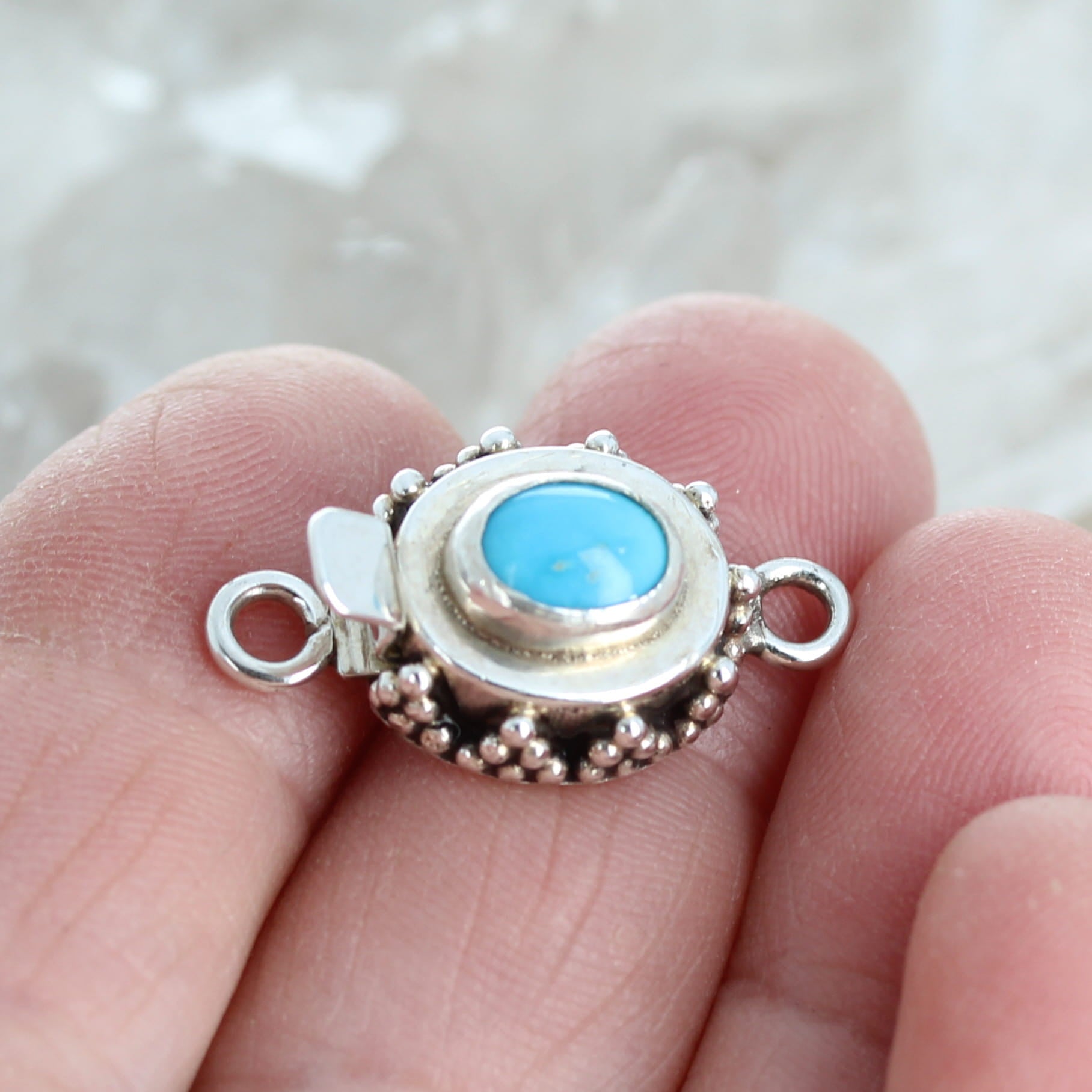 Sleeping Beauty Turquoise Clasp Sterling 5x7mm Granulated Design