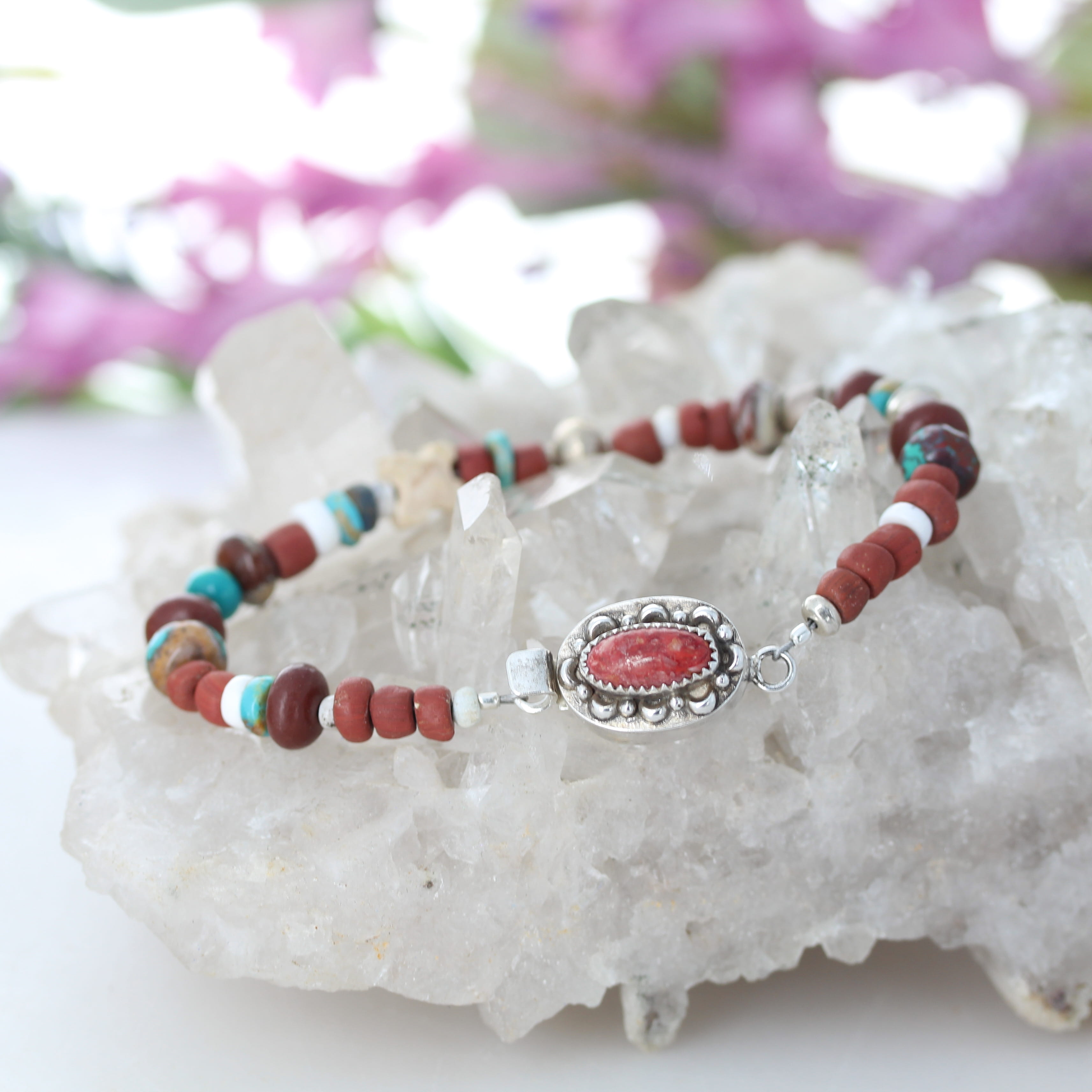 Antique Red Roman Glass and Turquoise Bracelet One of a Kind