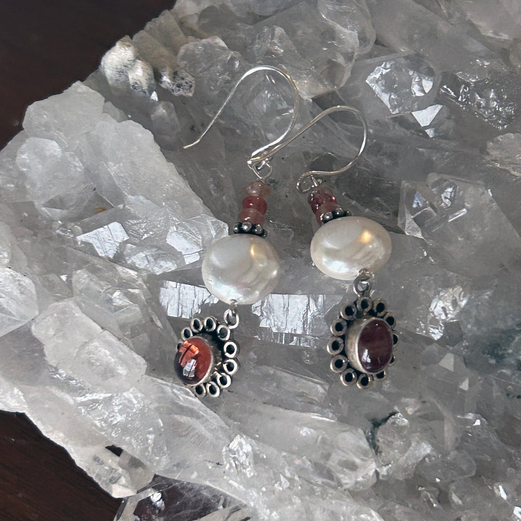 Cream Coin Pearl Sienna Andesine Daisy Earrings Sterling Silver