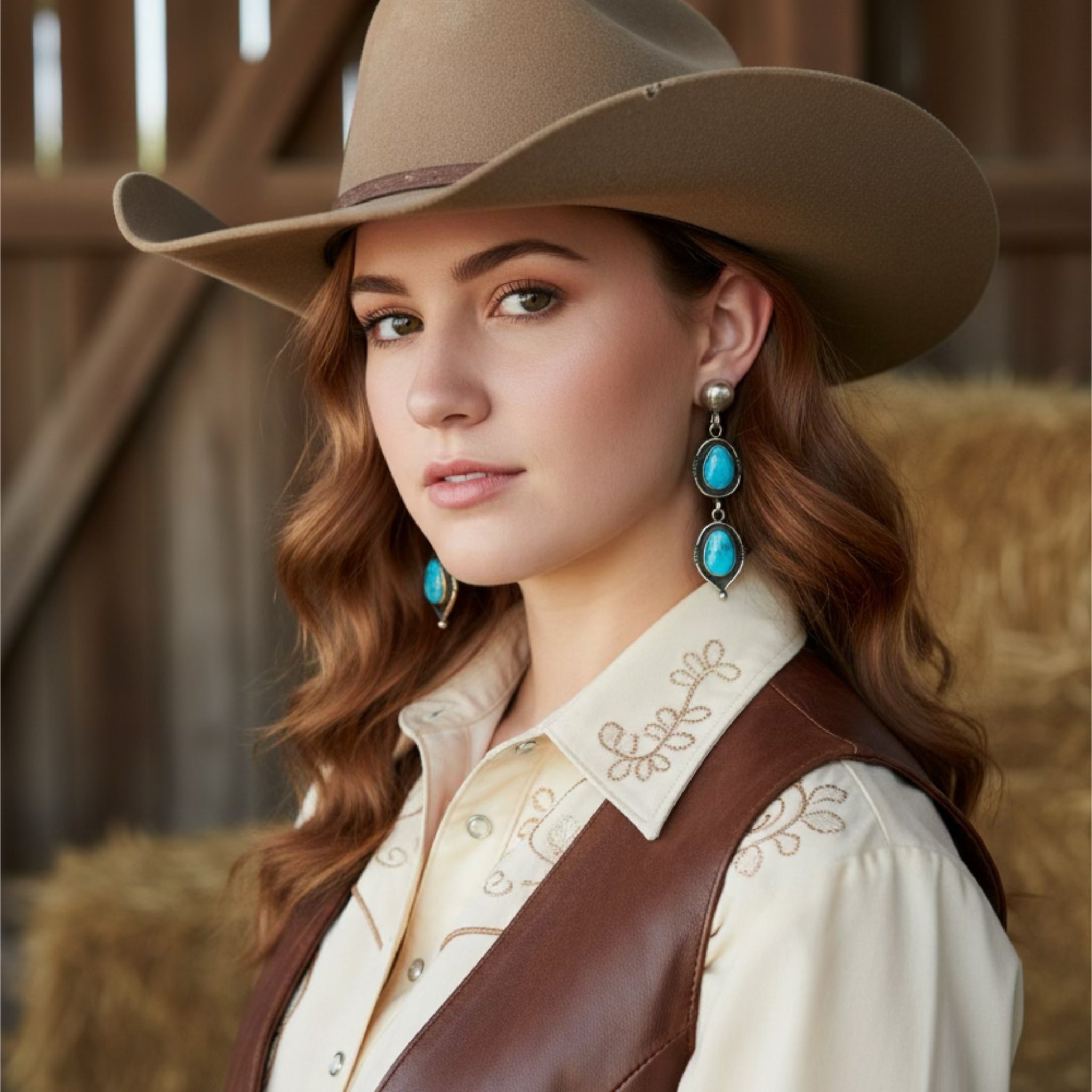 Sonoran Rose Turquoise Earrings 2 Stone Sunburst Post